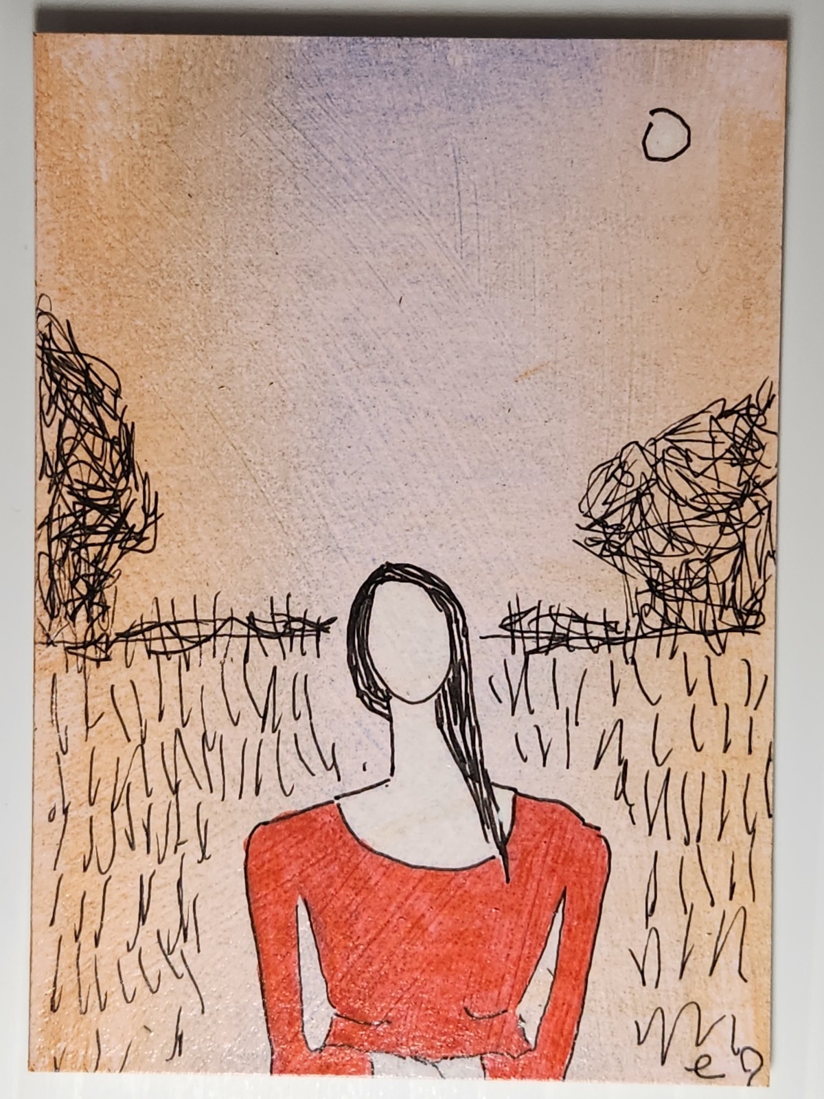 e9Art ACEO woman in red outsider art brut naive