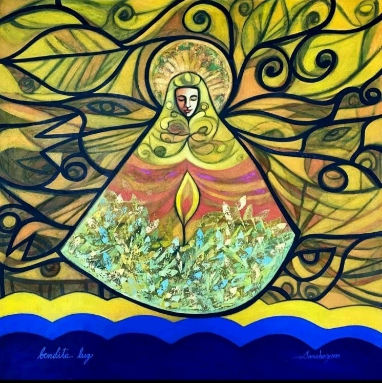 acrylic/oil on canvas T : Bendita Luz cuban beautiful art 80x80cm Adrian Sancho
