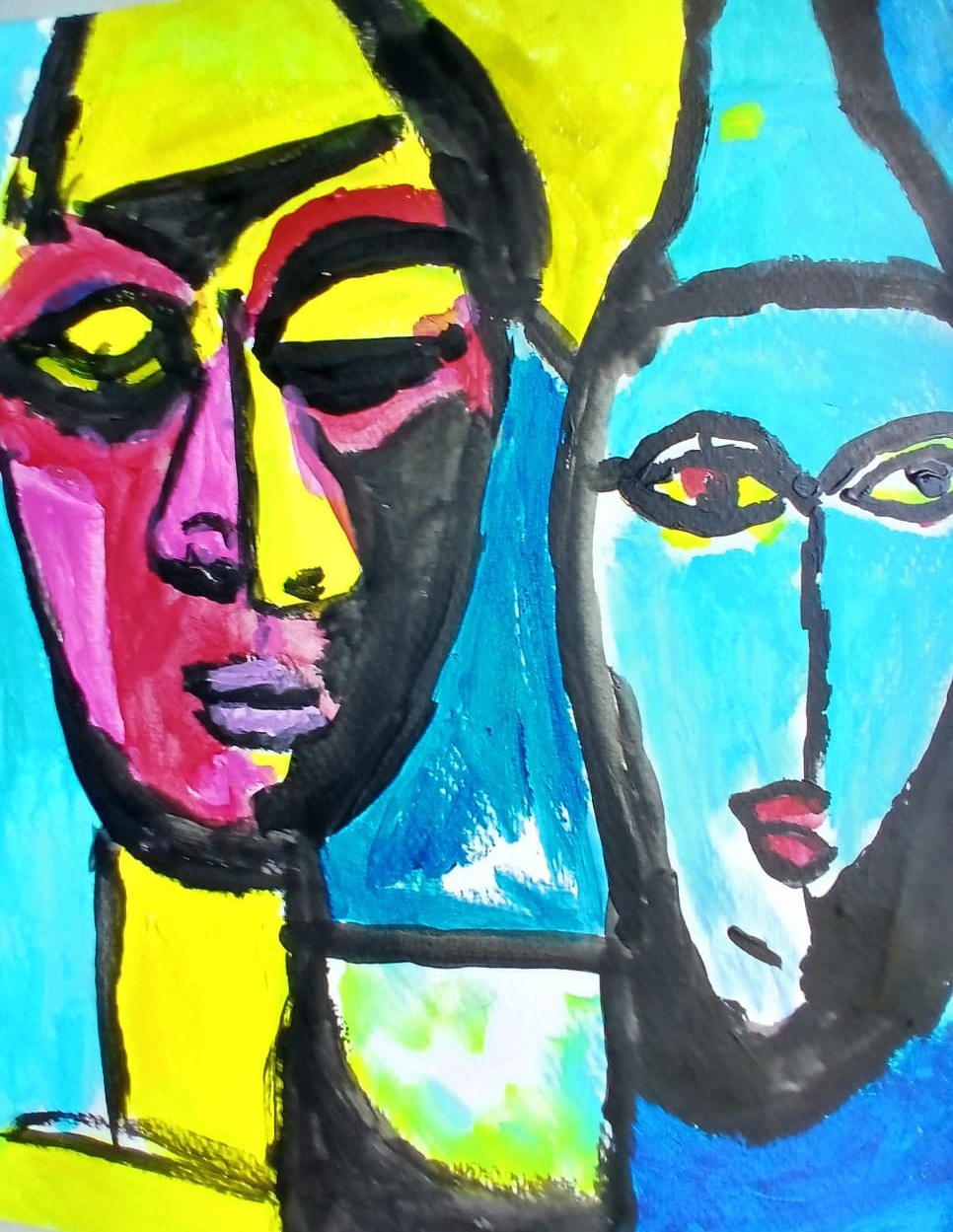 Expressionism/Abstract Happy Couple Signed 11×14 Colorful Hand Made Art Painting
