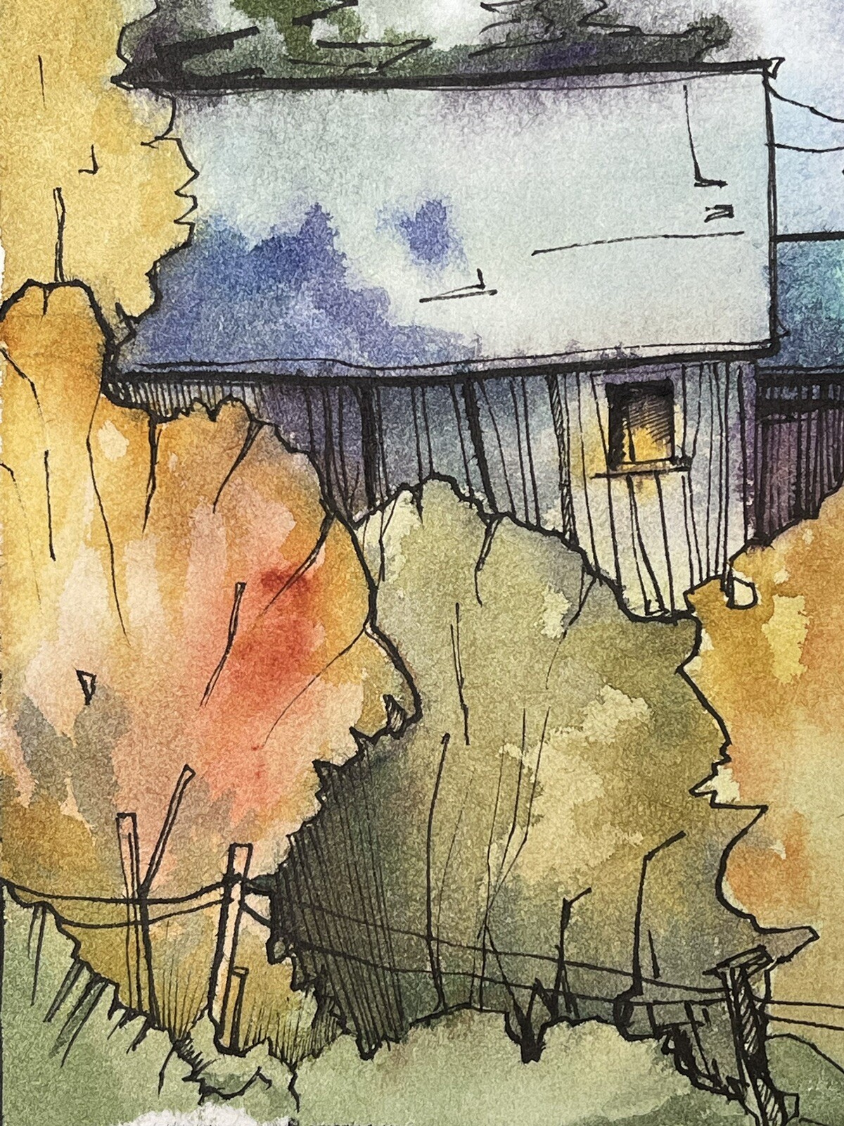 “Autumn in village” Original Work Of Ukrainian Artist Watercolour