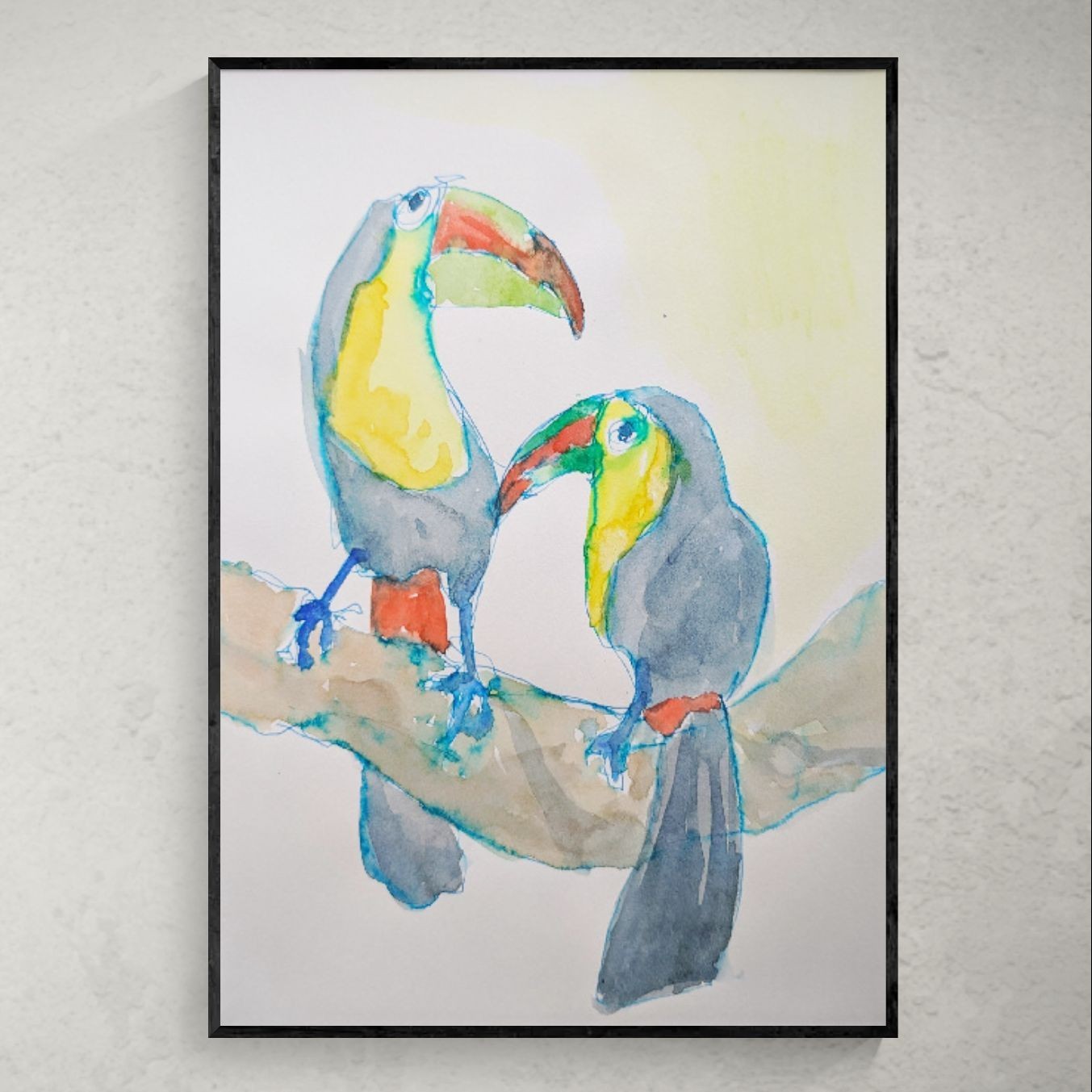 Original Painting. Watercolor + Ink on Paper. 8.5×12 Inches. ‘Toucans’