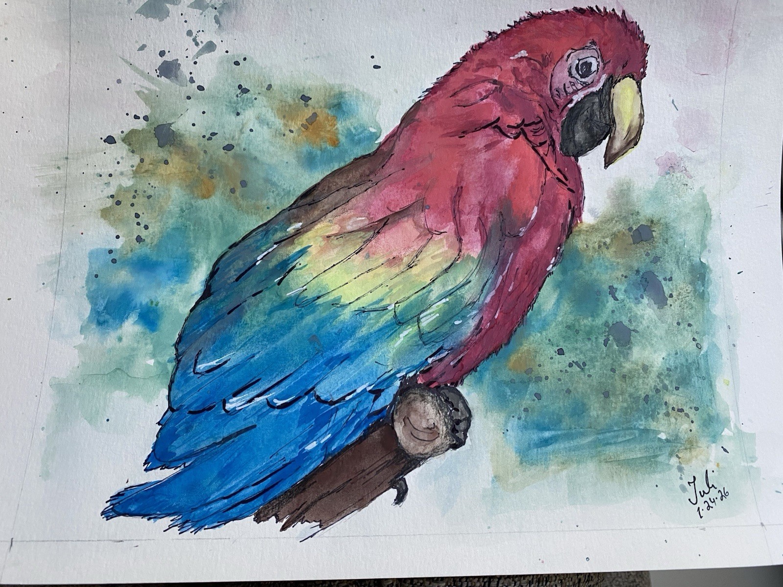 Original Watercolor Painting Hand Painted 8×10 Bird Parrot Art OOAK Signed