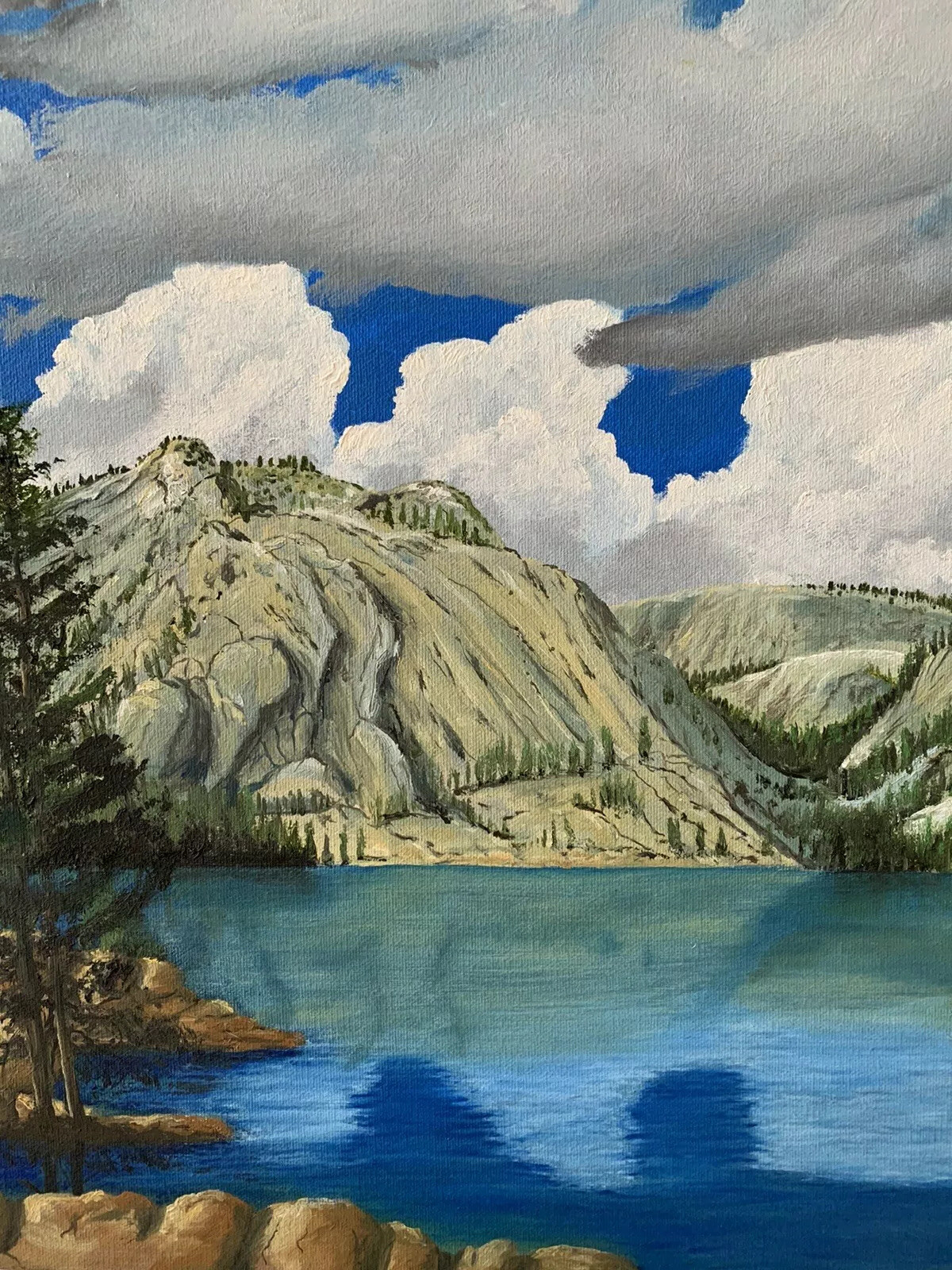 Painting Landscape Mountain Lake Clouds Original By A. Huff Oil Or Acrylic
