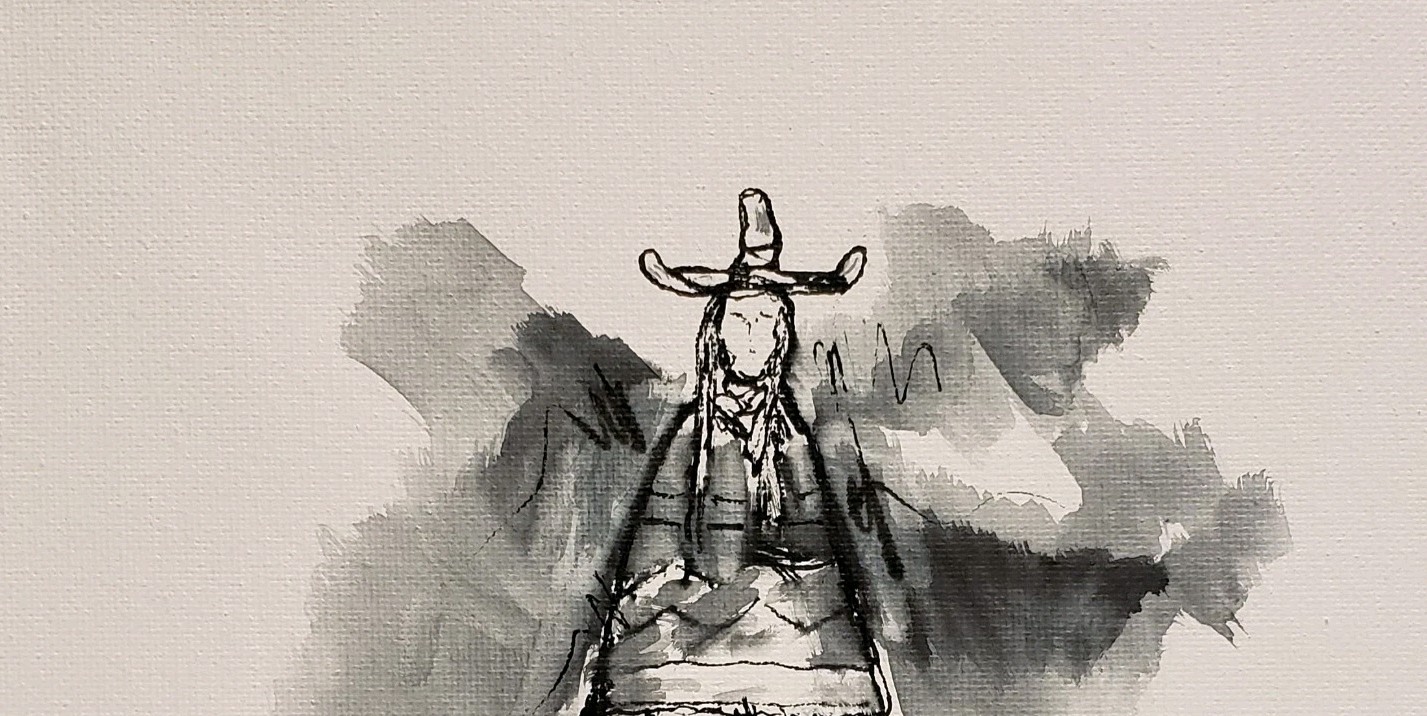 Original Modern Minimal Black And White Figurative Ink Painting By K.A.Davis