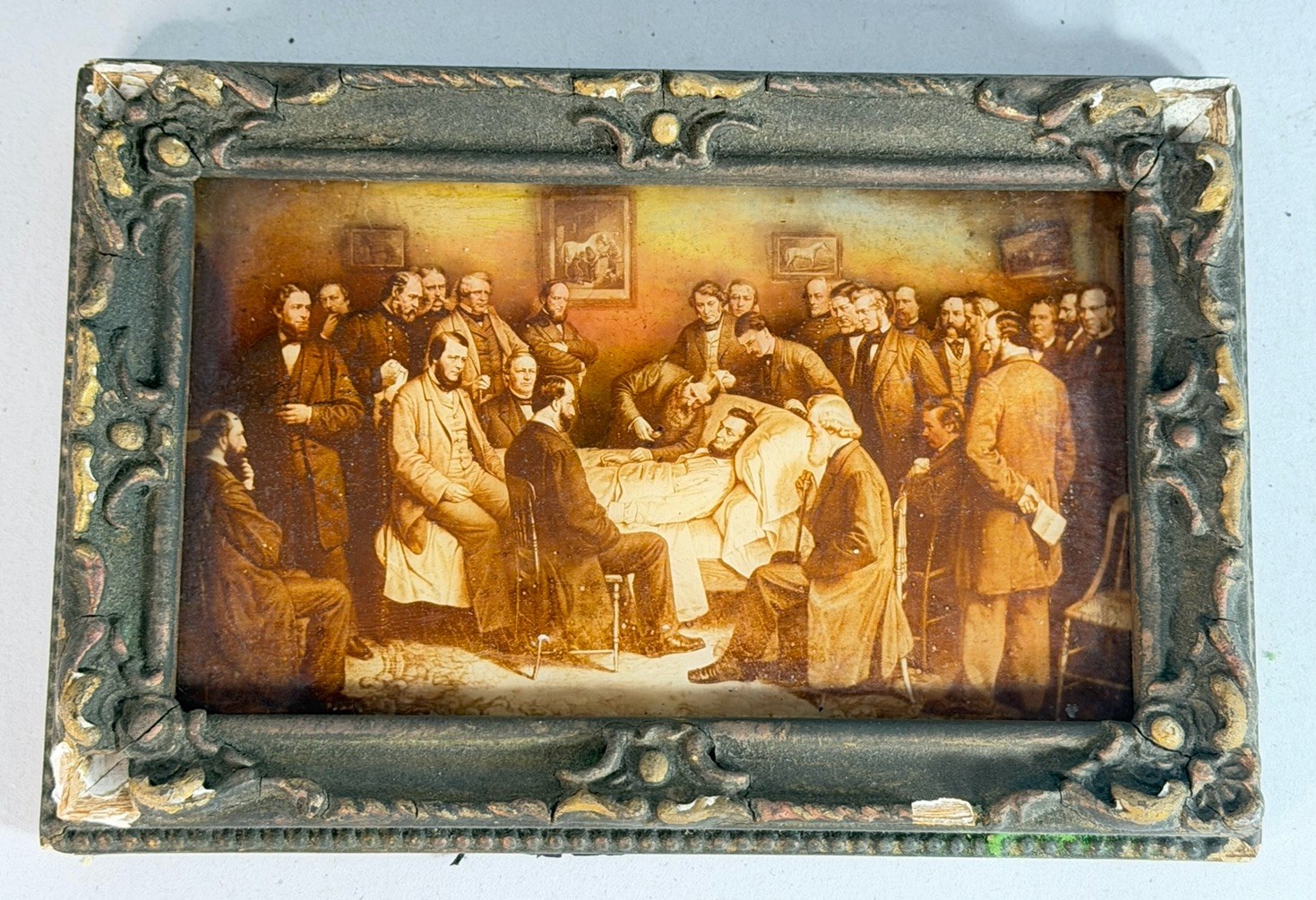Antique Reverse Painting Abraham Lincoln On His Deathbed Framed
