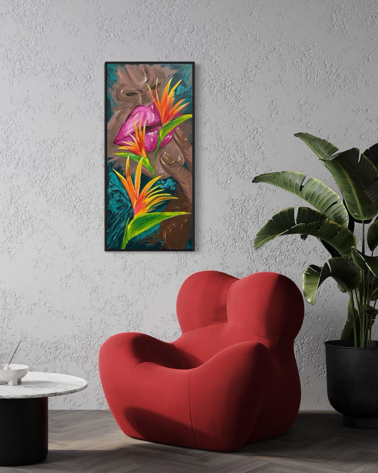 Original Acrylic Painting – Abstract Tropical Floral Fantasy by Artist
