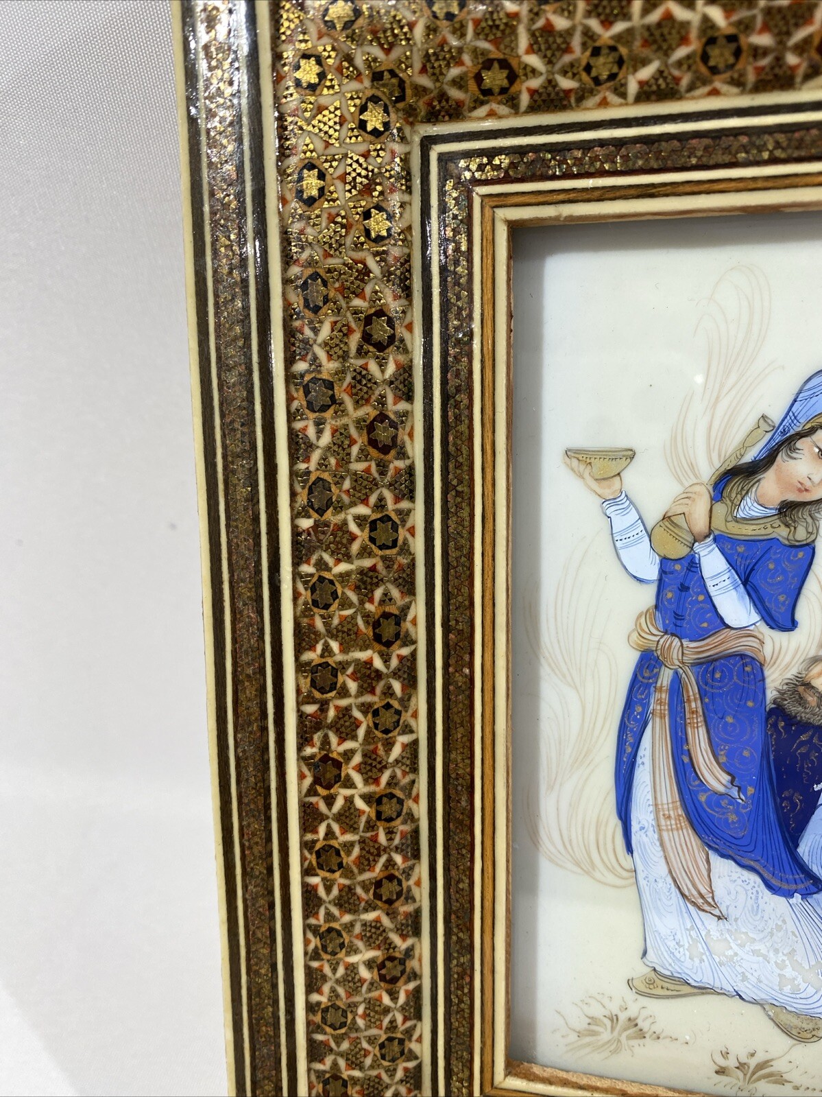 Khatam Kari Rahmen mit original Malerei signiert – Persien