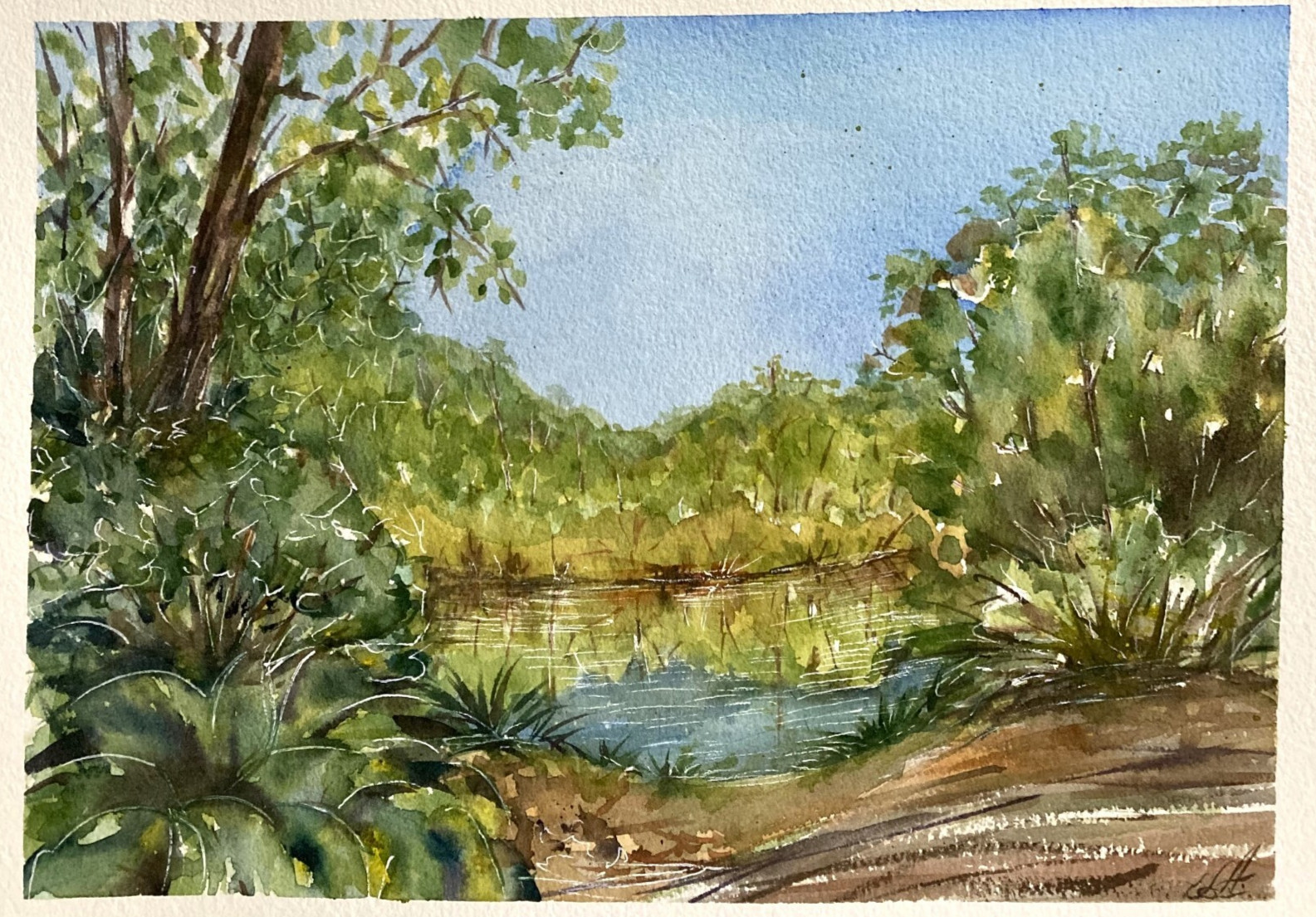 Landscape River Reflection Original Watercolor Painting