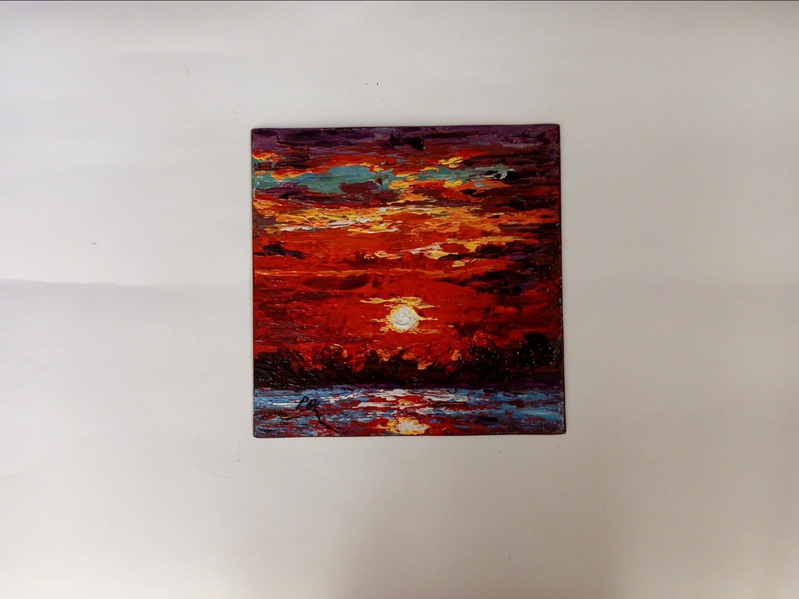 Unique Texture Oil Painting Original Colorful Sunset Landscape Wall Art Impasto