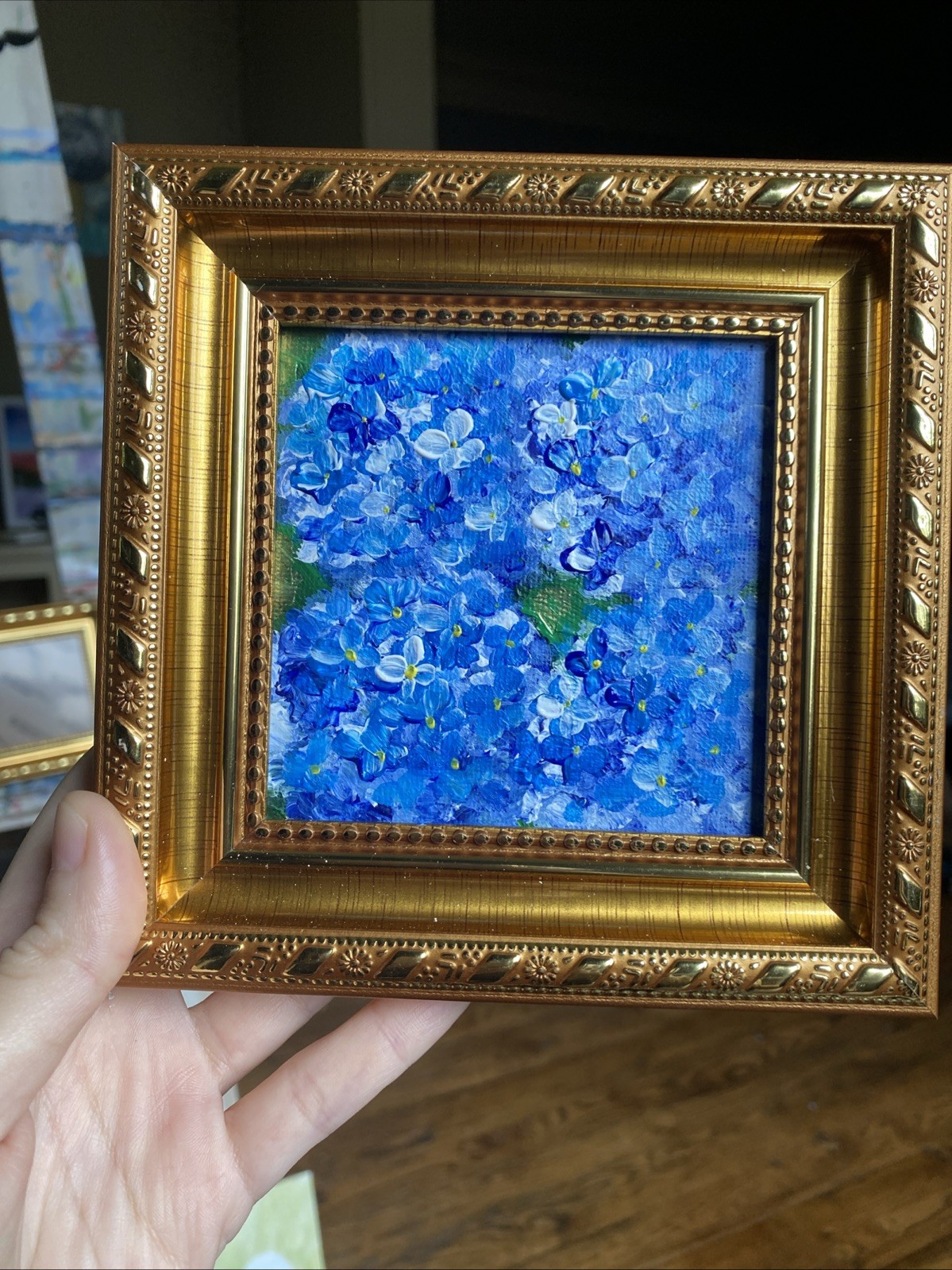 Hydrangea ,abstract Flower,Original Acrylic Painting On Canvas Panel,4/4 Framed