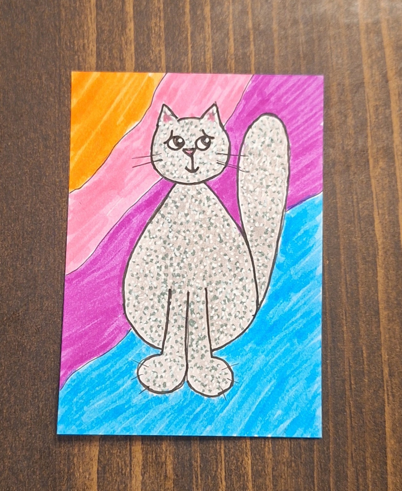 ACEO Original Hopeful Cat Cartoon Watercolor Painting