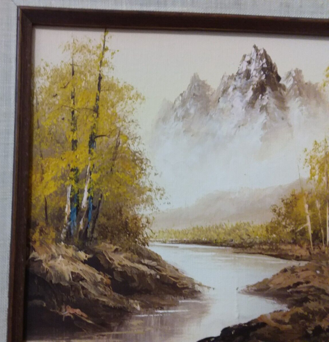 Vintage 8″x10″ Oil on Canvas Landscape Autumn Mountain & Stream-Framed & Signed