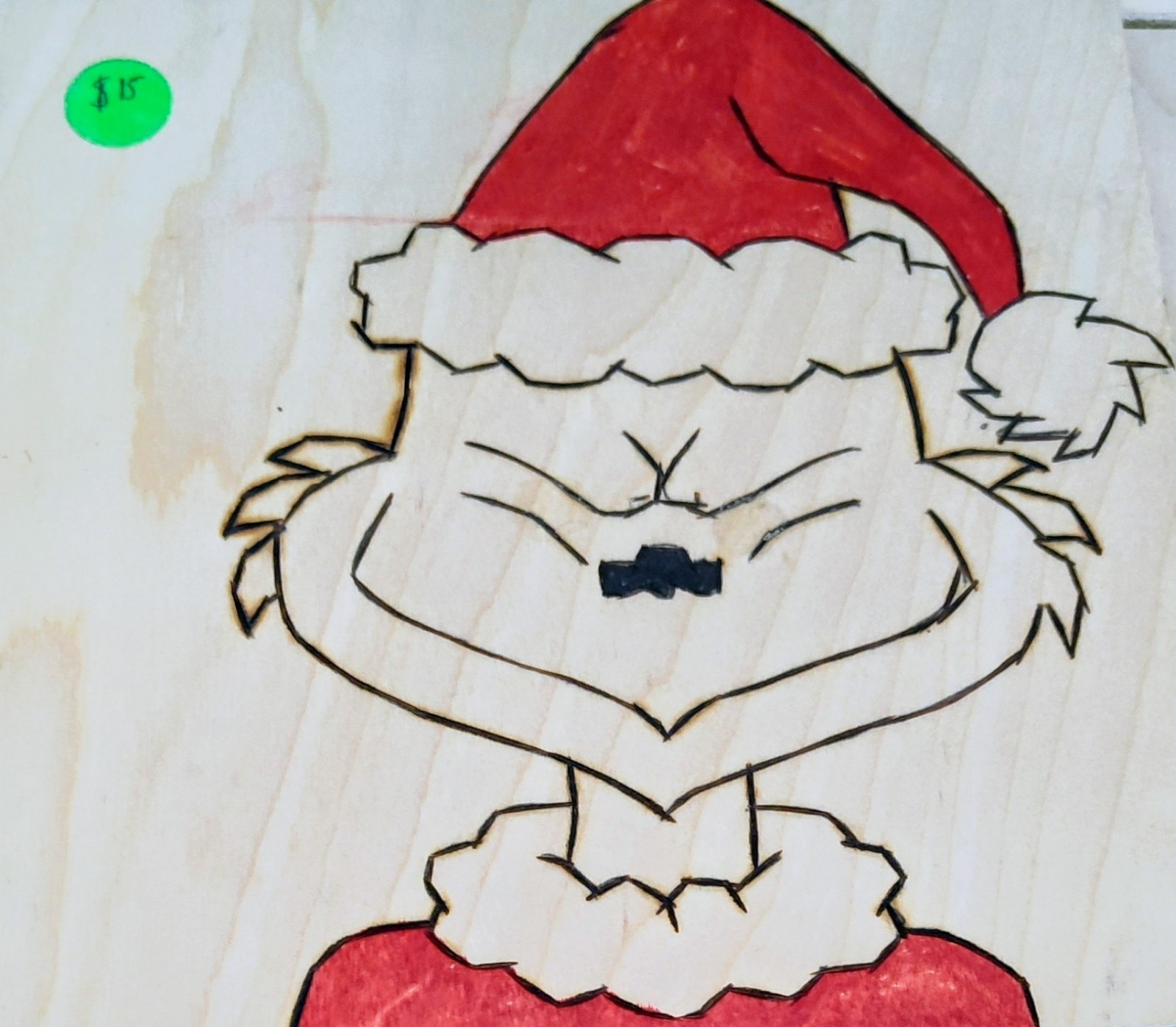 Wood Burning Christmas Grinch Red
