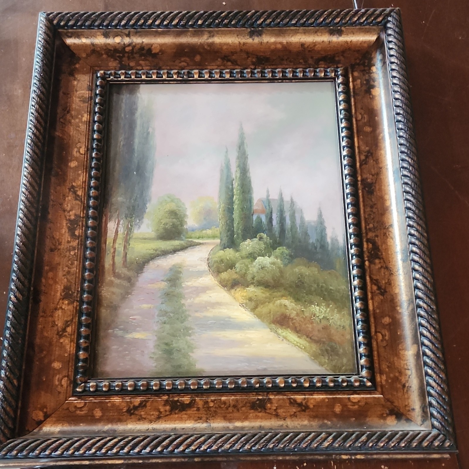 Framed Realism Landscape Pathway Painting Trees Nature Art on Canvas Small