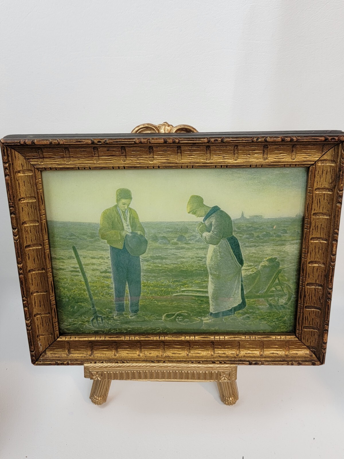 Antique The Angelus Jean Francois Millet Farmers Praying Framed (Concaved) 8×10