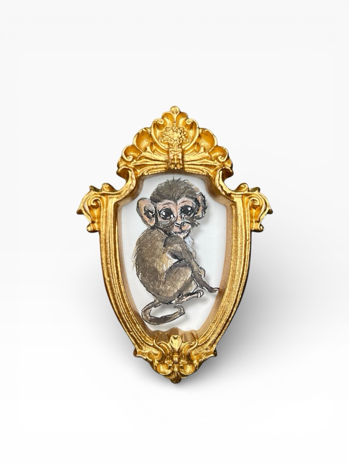 TEENY MINI • Adorable Monkey 🐒 watercolor animal print in TINY ornate frame
