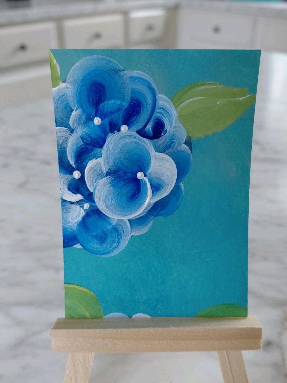 Aceo Original Painting Acrylic Flowers Hydrangea Blue Series 5 Of 5 2.5×3.5