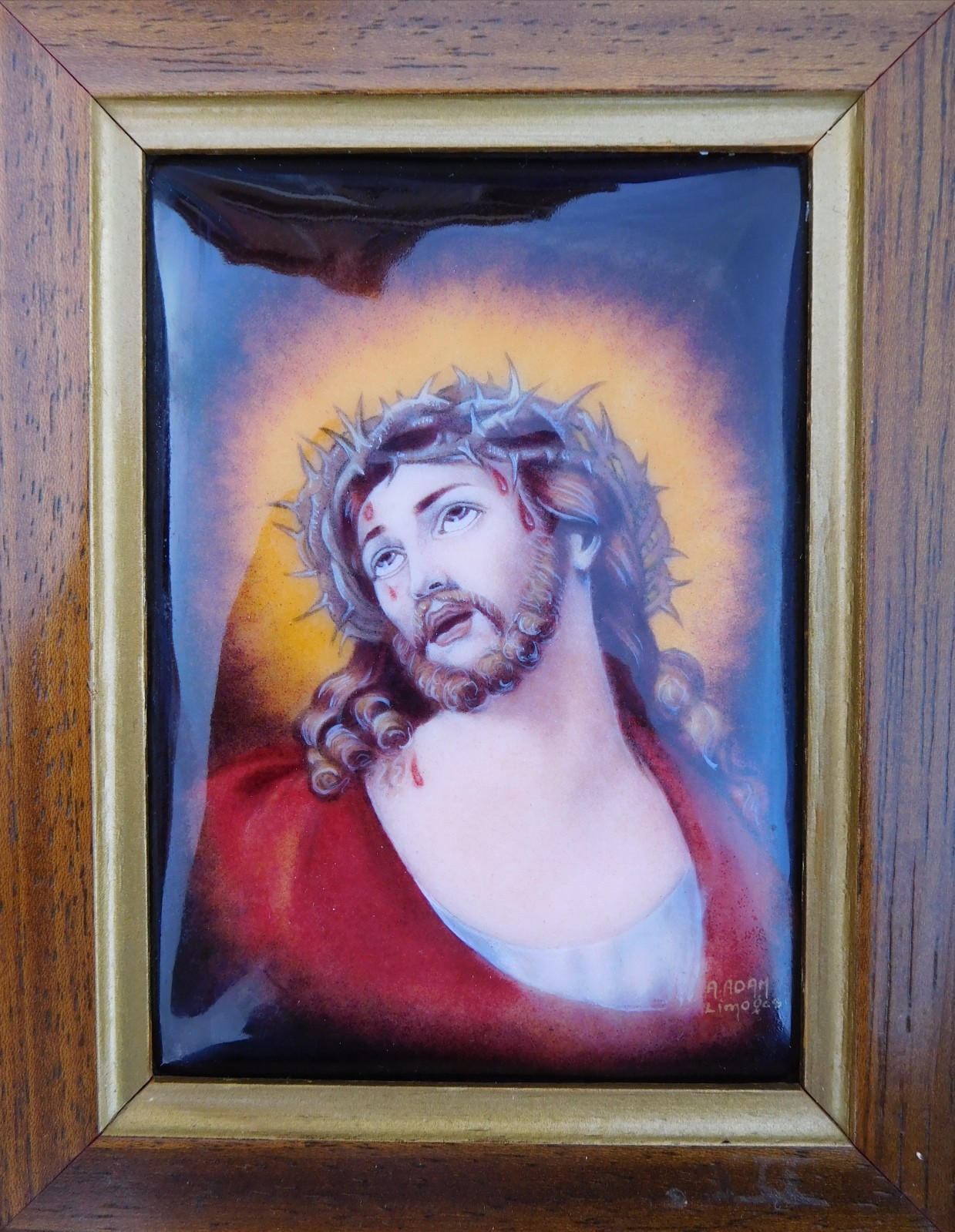 Fabulous French Art Nouveau Deco C. 1920s Enamel Jesus Christ ECCE HOMO Painting