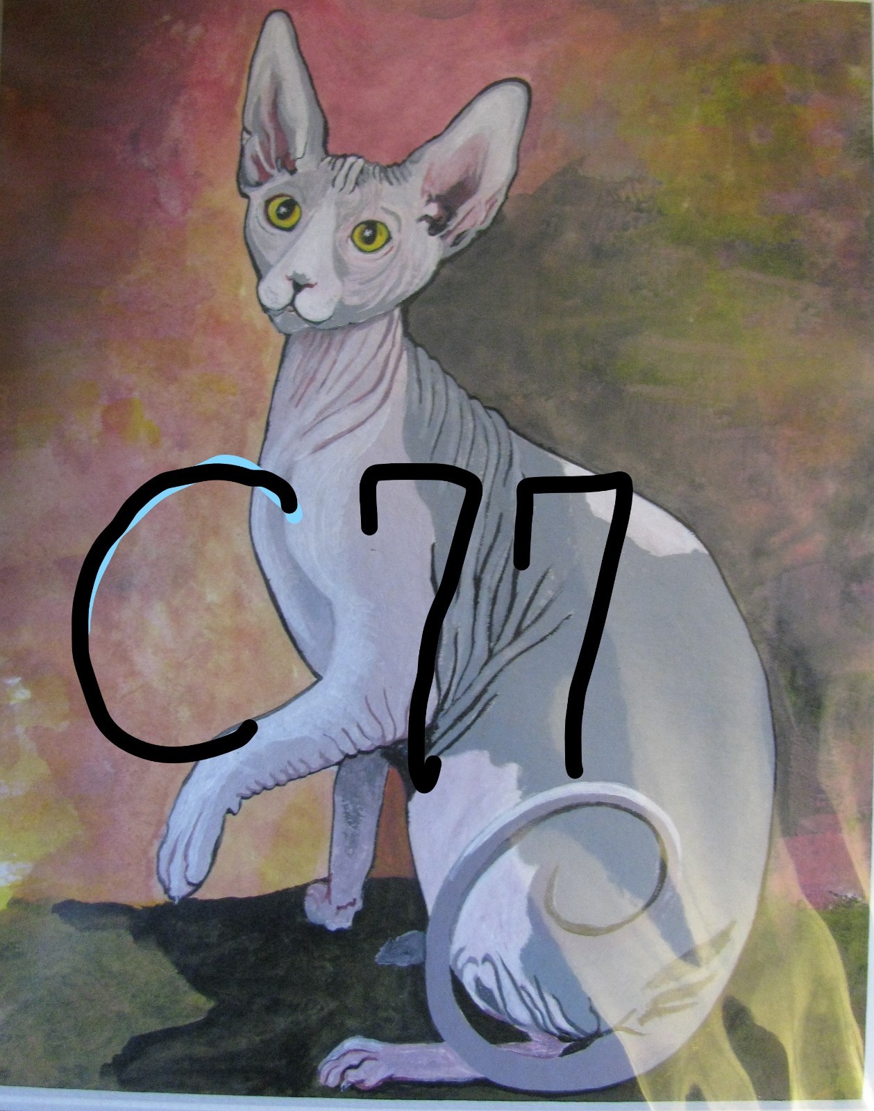 C77 ORIGINAL ACRYLIC PAINTING BY LJH «PINKIE» SPHYNX CAT