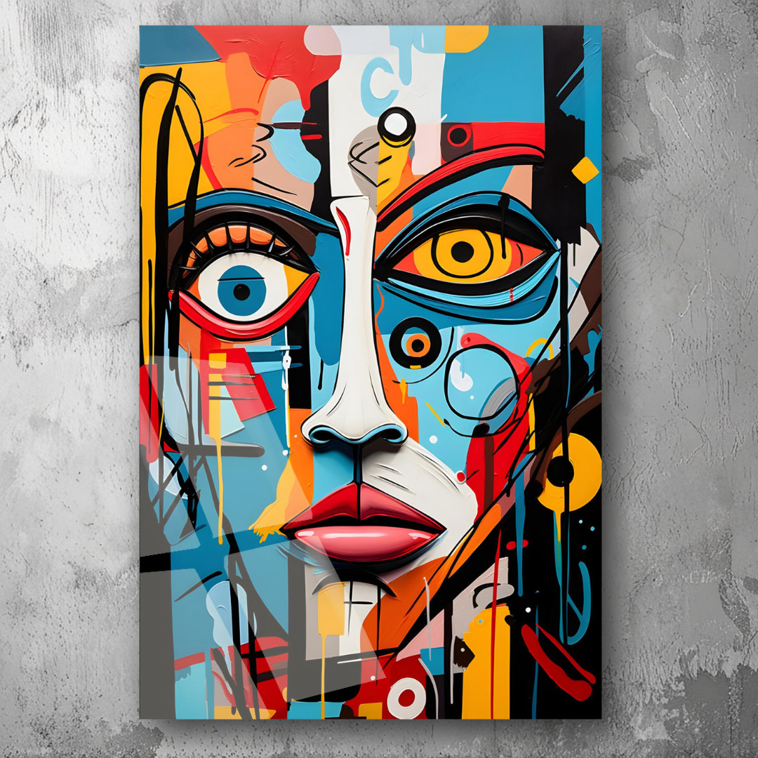 3D Painting Abstract Geometric Face Art UV Printed Acrylic Glass Modern Decor