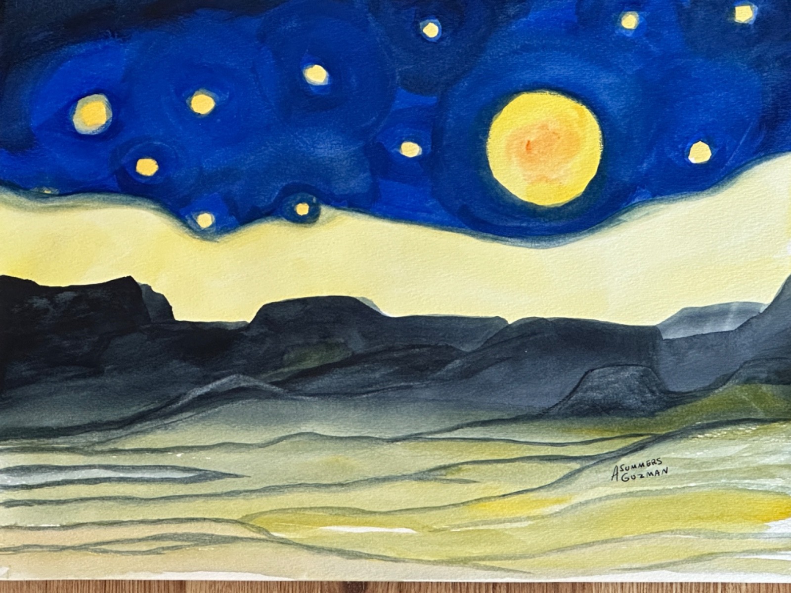 ALICE GUZMAN ORIGINAL WATERCOLOR PAINTING 11″ X 15″ NEW MEXICO ARTIST 1980’S