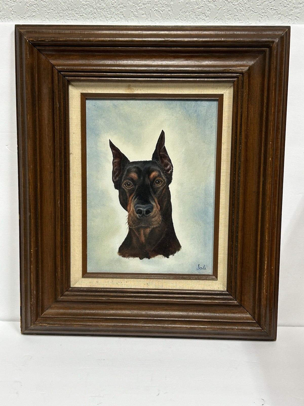 Vintage Framed Doberman Pinscher Original Acrylic Painting Signed Jodi