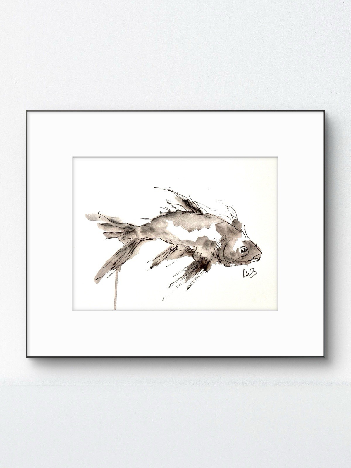 Original Abstract Expressionism 9×12 Fish Paper Ink Handmade Signed Fine Art 18