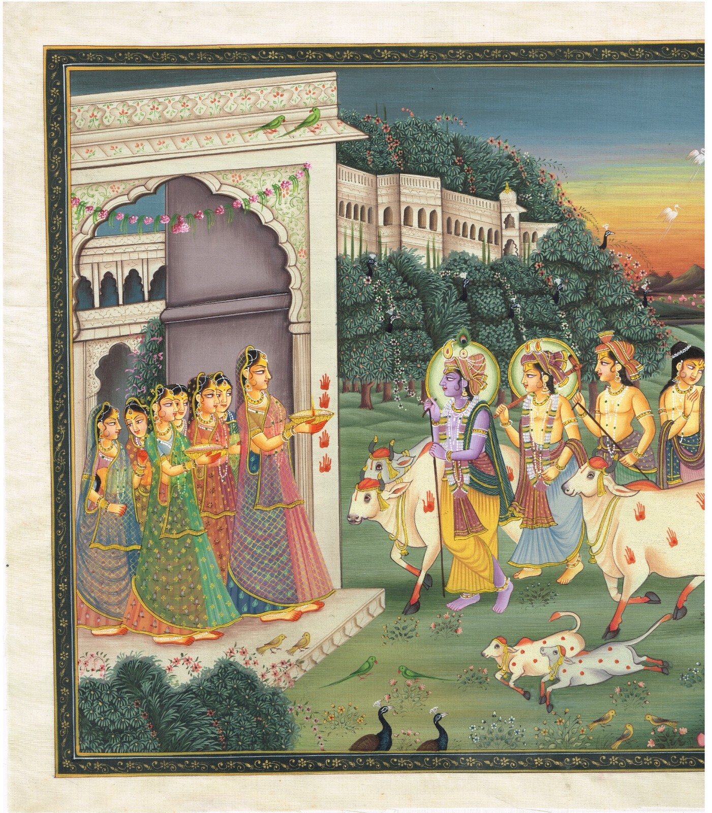 Radha Krishna Painting Of Religious Art For Wall Hanging On Silk 17.5×13 Inches