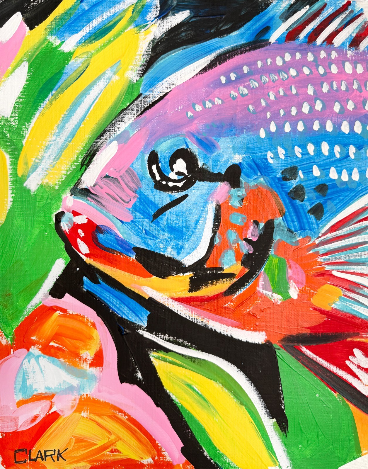 Vibrant Rainbow Parrotfish Tropical Pop Art Acrylic Painting – 11×14″ Paper