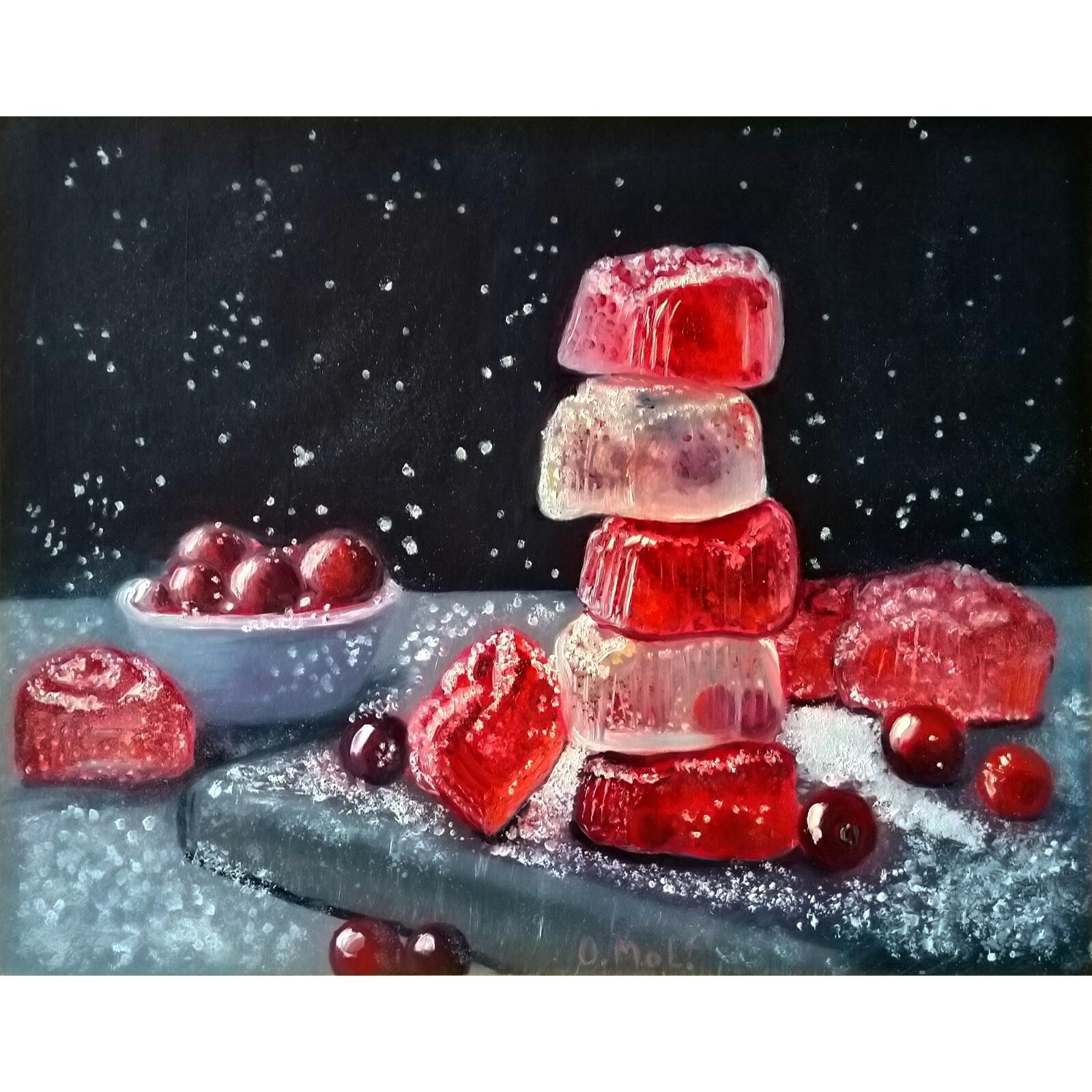 Original modern painting Food Dessert Fruit Jelly StillLife Oil hand painted art