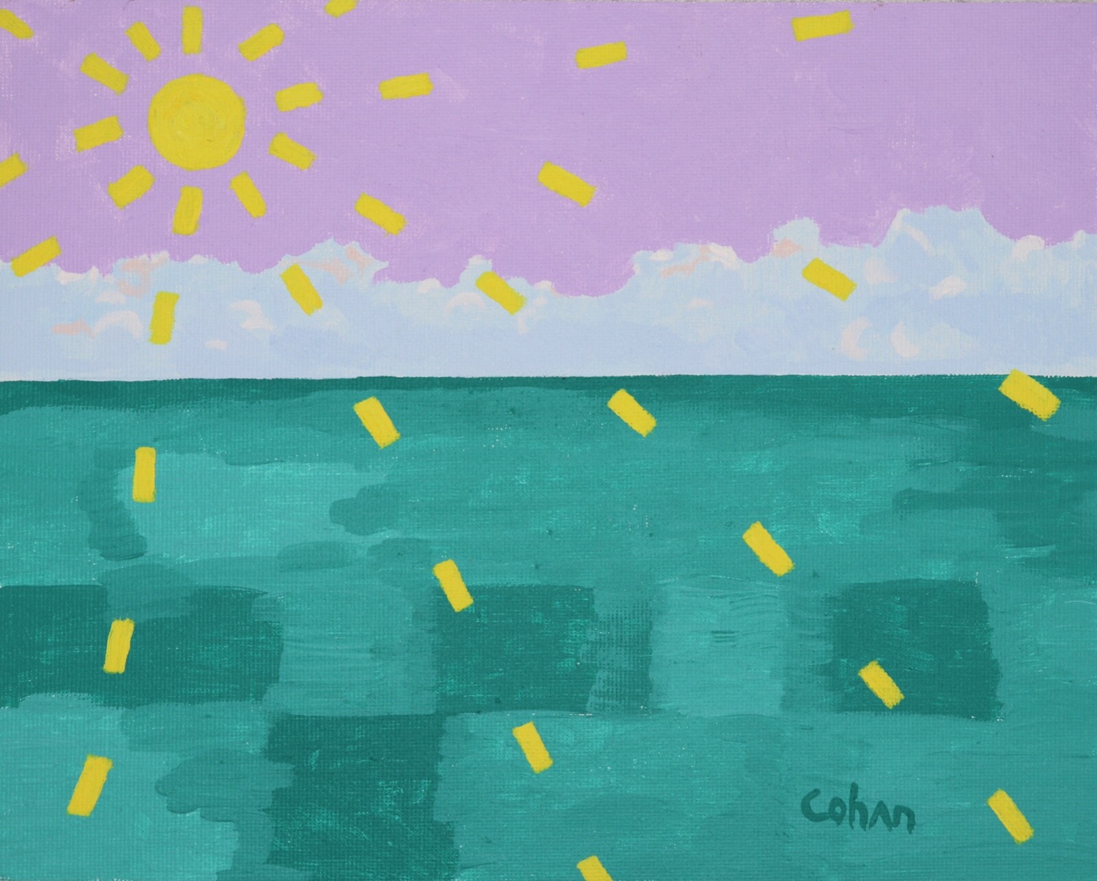 Minimalist Landscape Seascape Acrylic Painting «Sunrise 2″ Signed CohAn 8″ x 10»