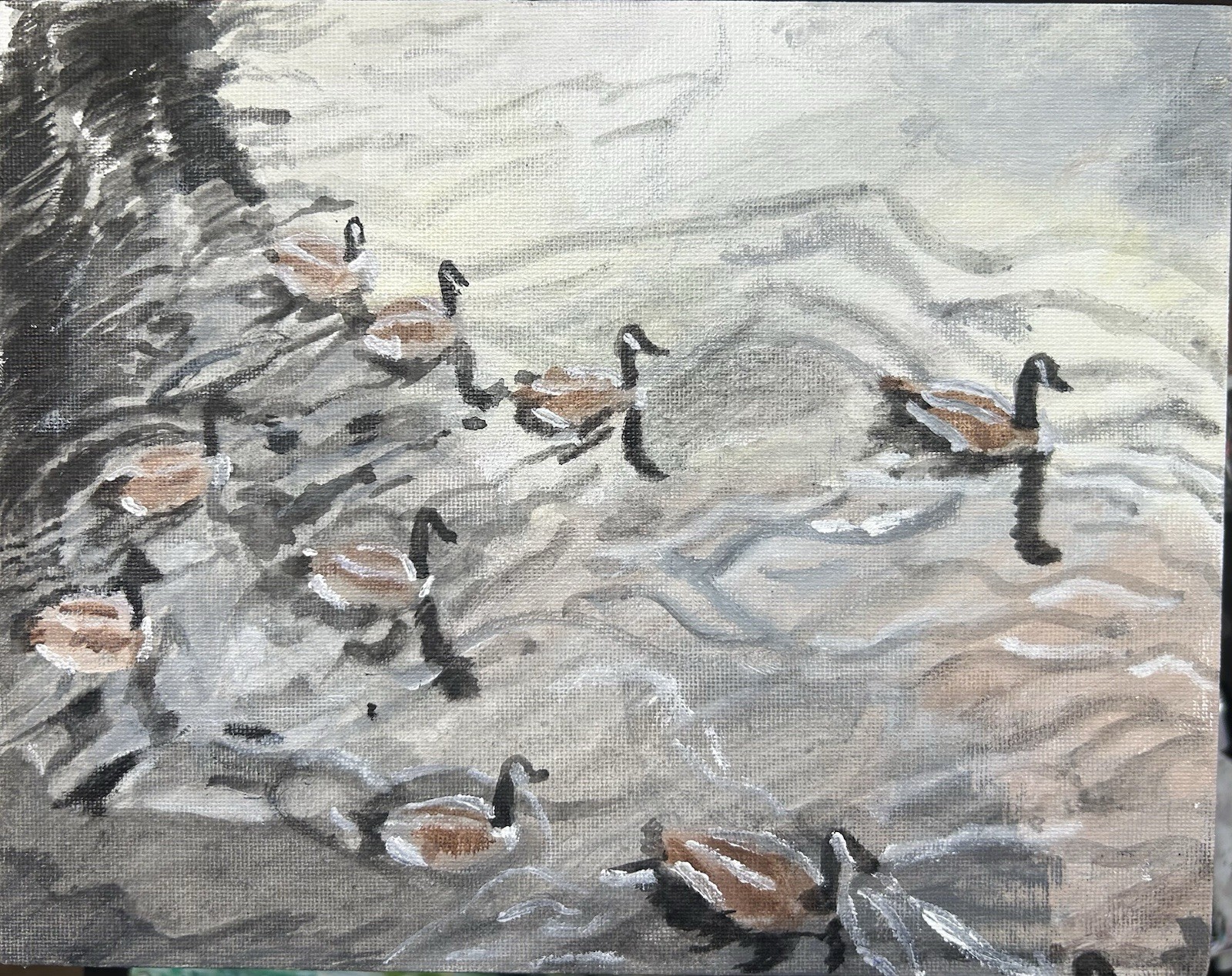 Calm Duck Pond – Original Acrylic Painting – Nature Art 8×10