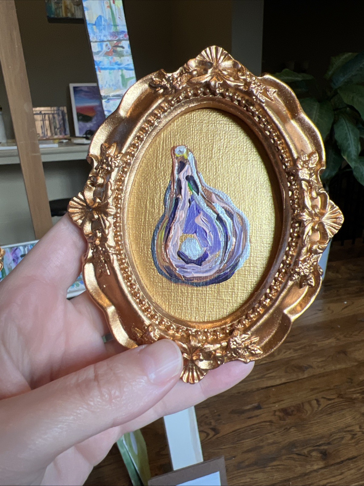 Oyster Shell,pearl,cute,original,miniature Painting,small,mini,framed Set