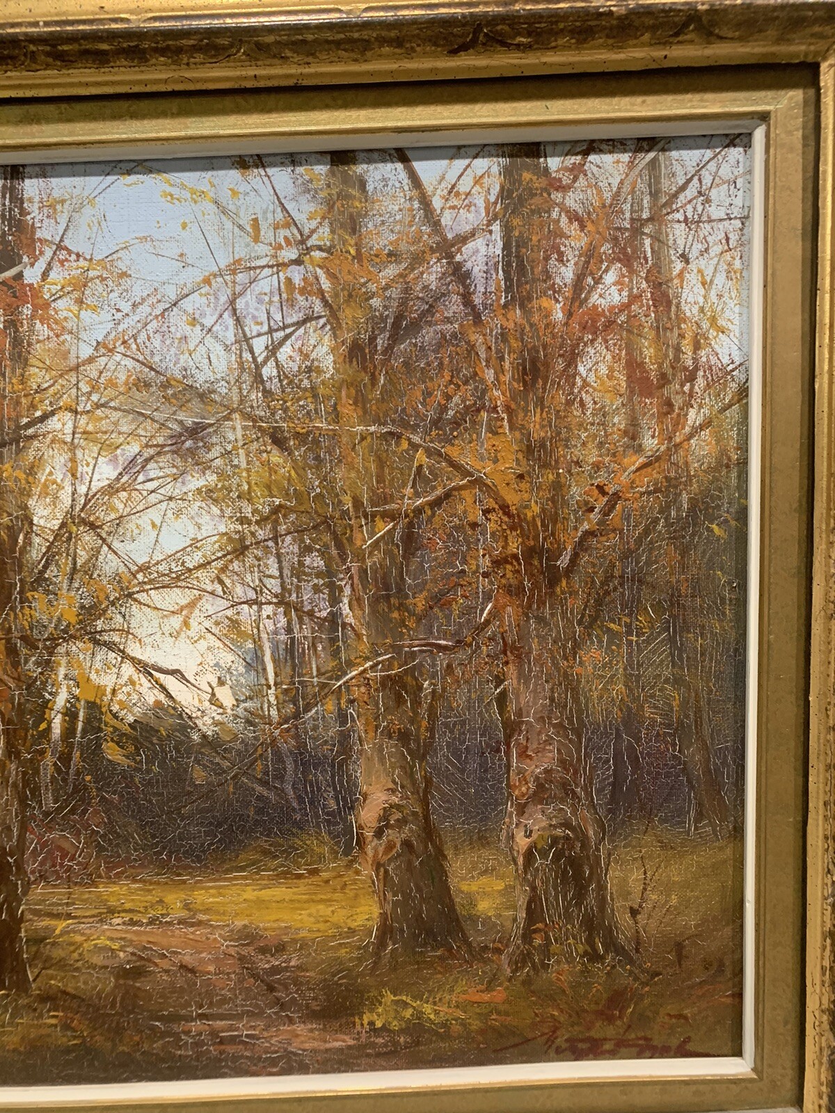 VTG Impressionistic Tree Landscape OOC Oil Canvas 23”x27” (16×20) Signed Framed