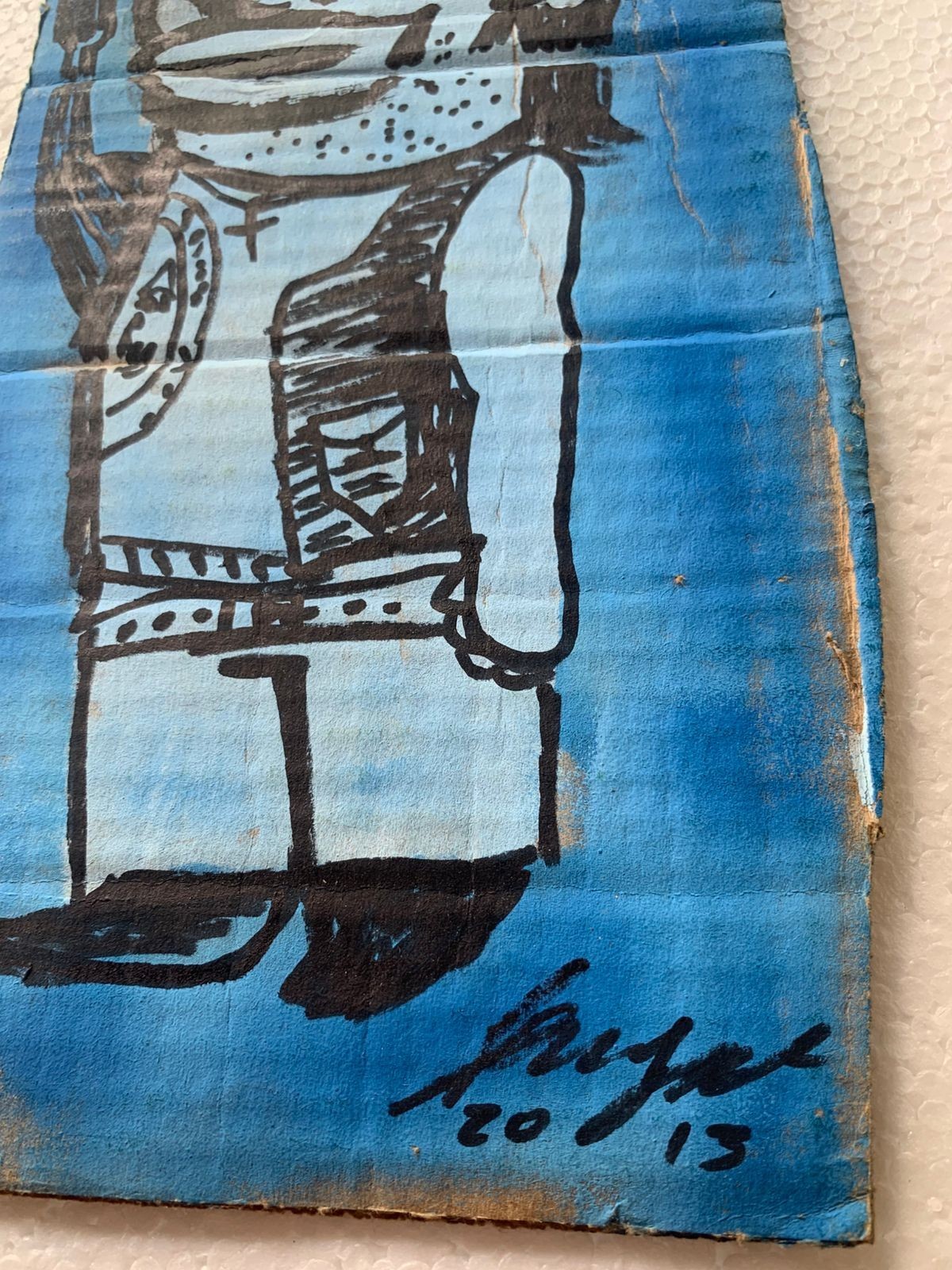 Original 2013 Brazilian Outsider Art GUGUE – BALD METAL HEAD – Rare Archive Piec