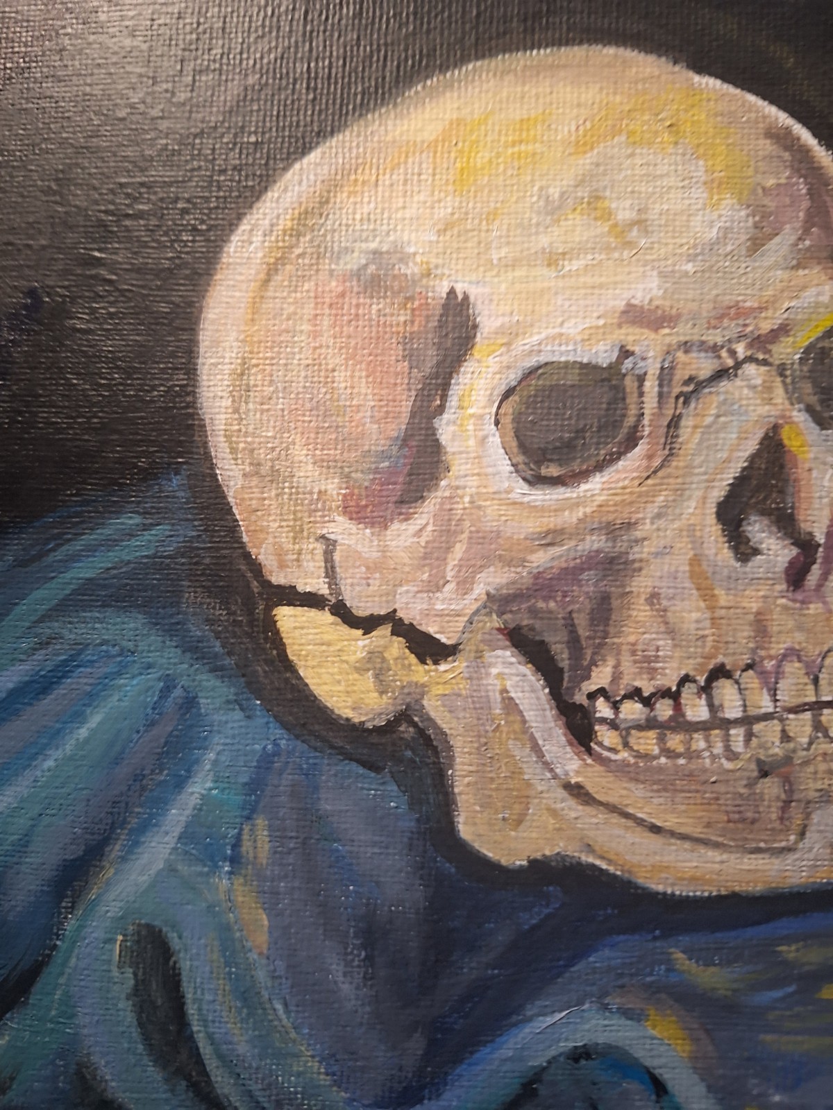 Original Impressionist 8×10 Skull Acrylic Canvas Signed Warm Earth Wall Art