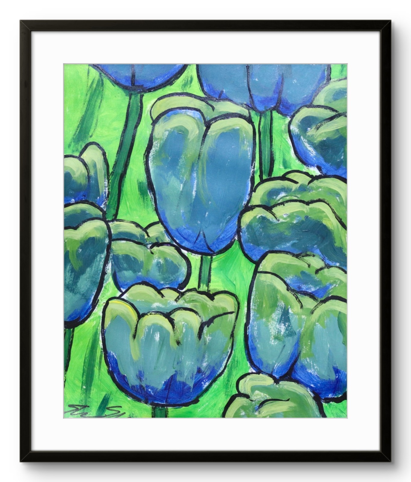 ShawNshawN Tulips Original Painting on Paper 11×14 Green Flower Garden Art