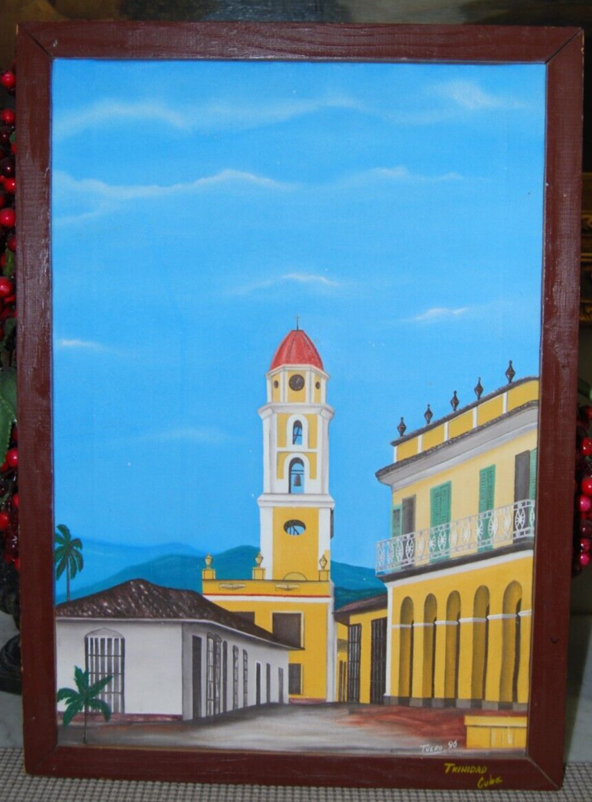 FRAMED ORIGINAL OIL CHURCH AND STREET SCENE TRINIDAD, CUBA ARTIST: TUERO 96