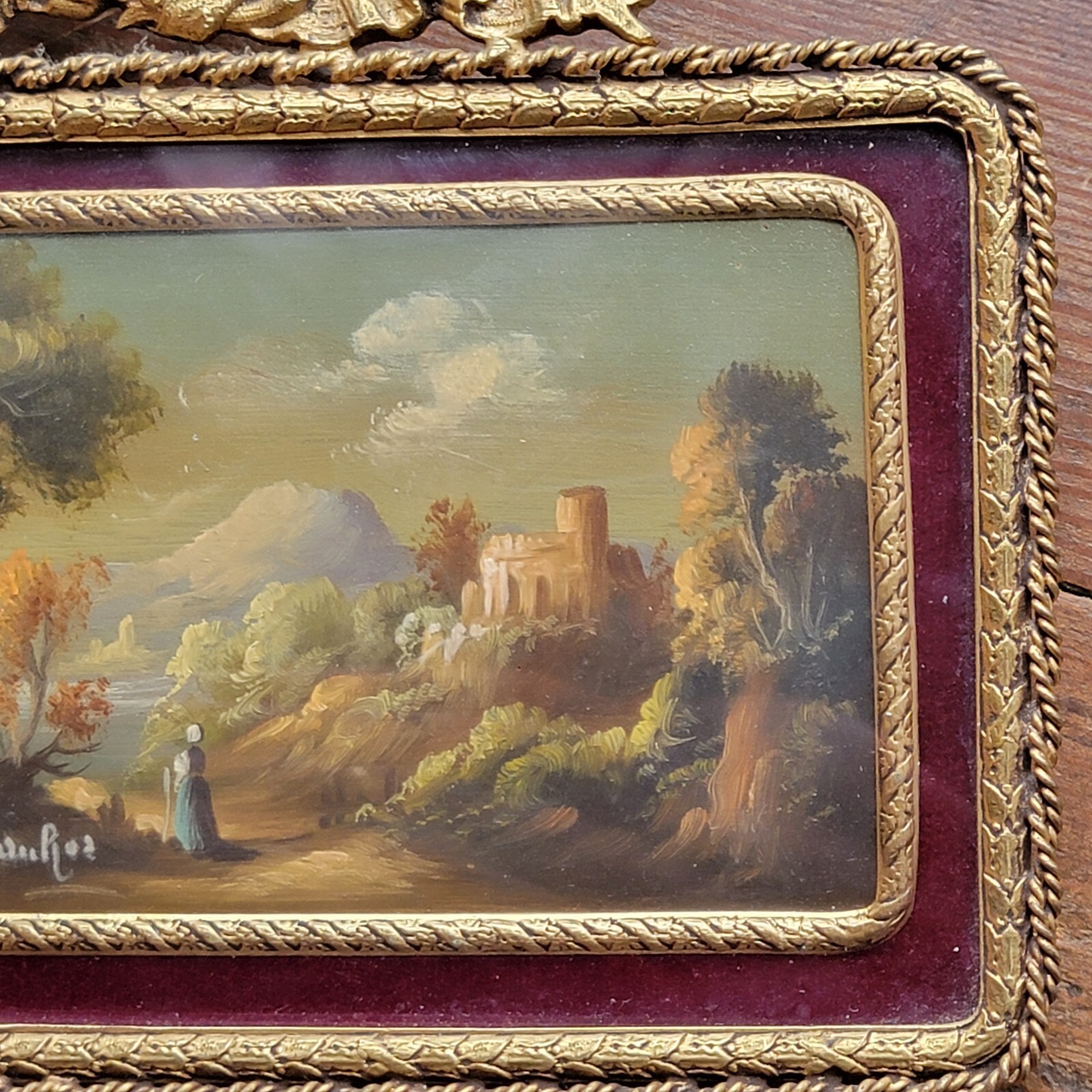 Antique Miniature Oil Painting On Copper Van Ros Pair Estate Find