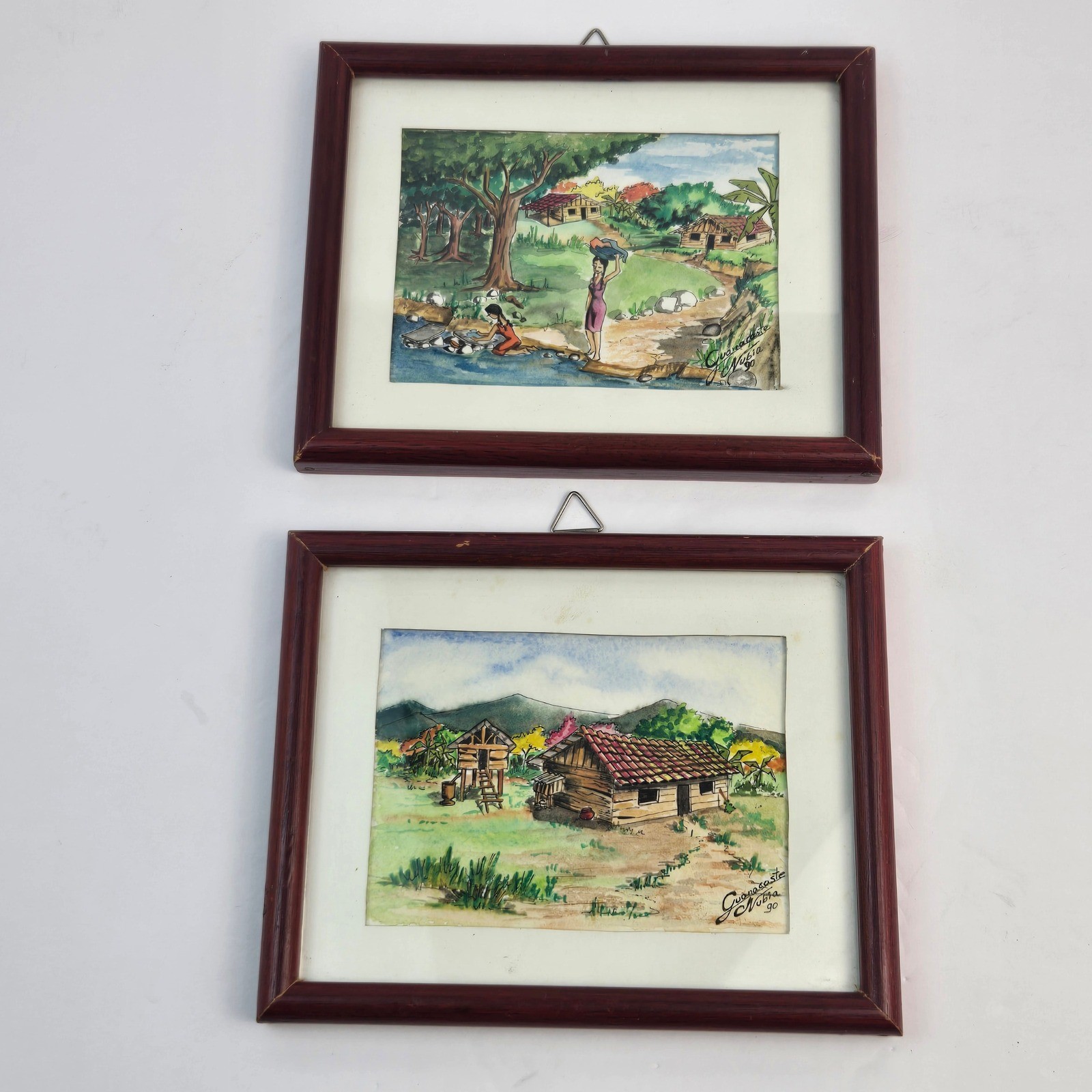 Set of 2 Vintage Guanacaste Costa Rica Watercolor Paintings Nubia 1990 Signed