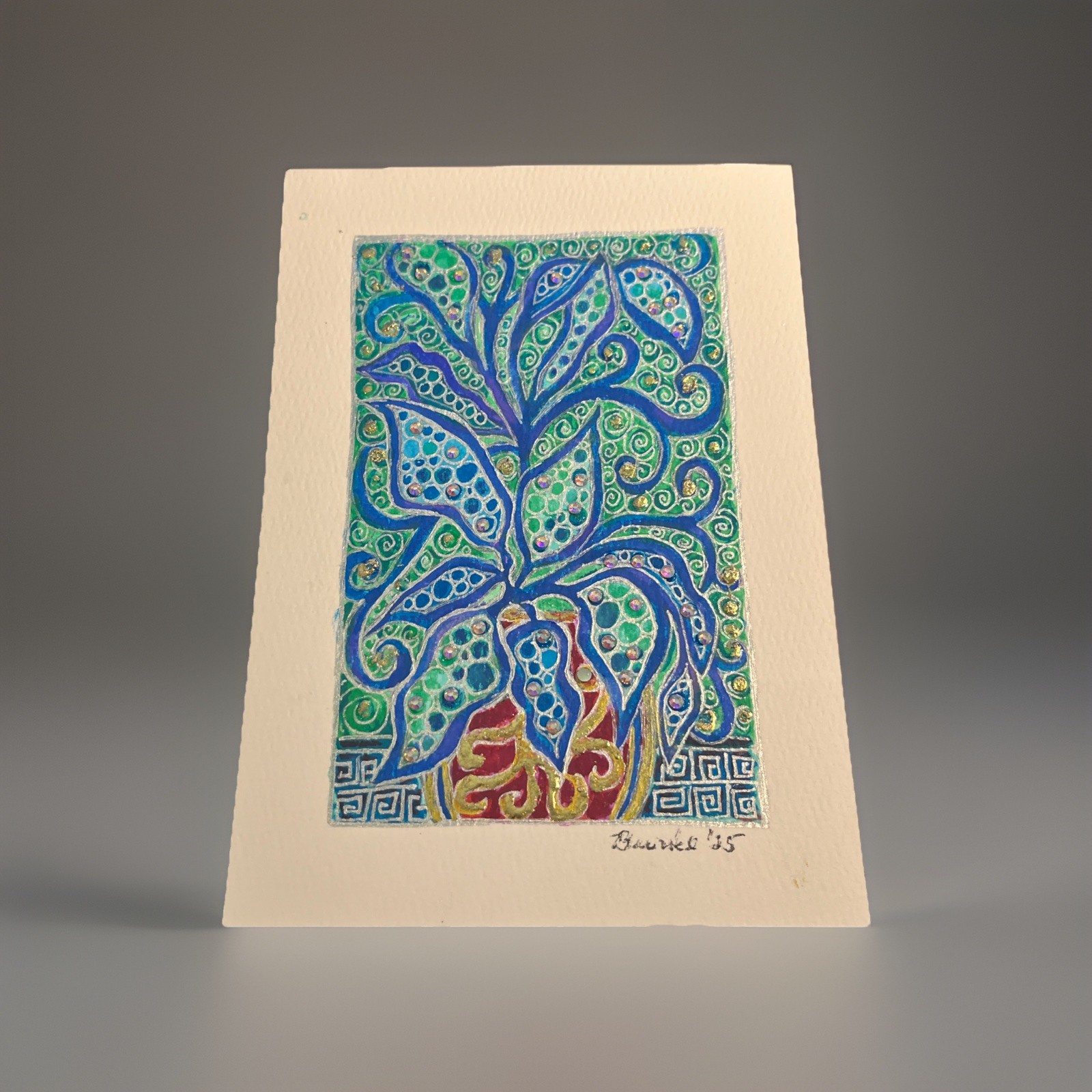 Original Hand Painted Floral 4×6 Mixed Media On 5×7 Cold Press Water Color Paper