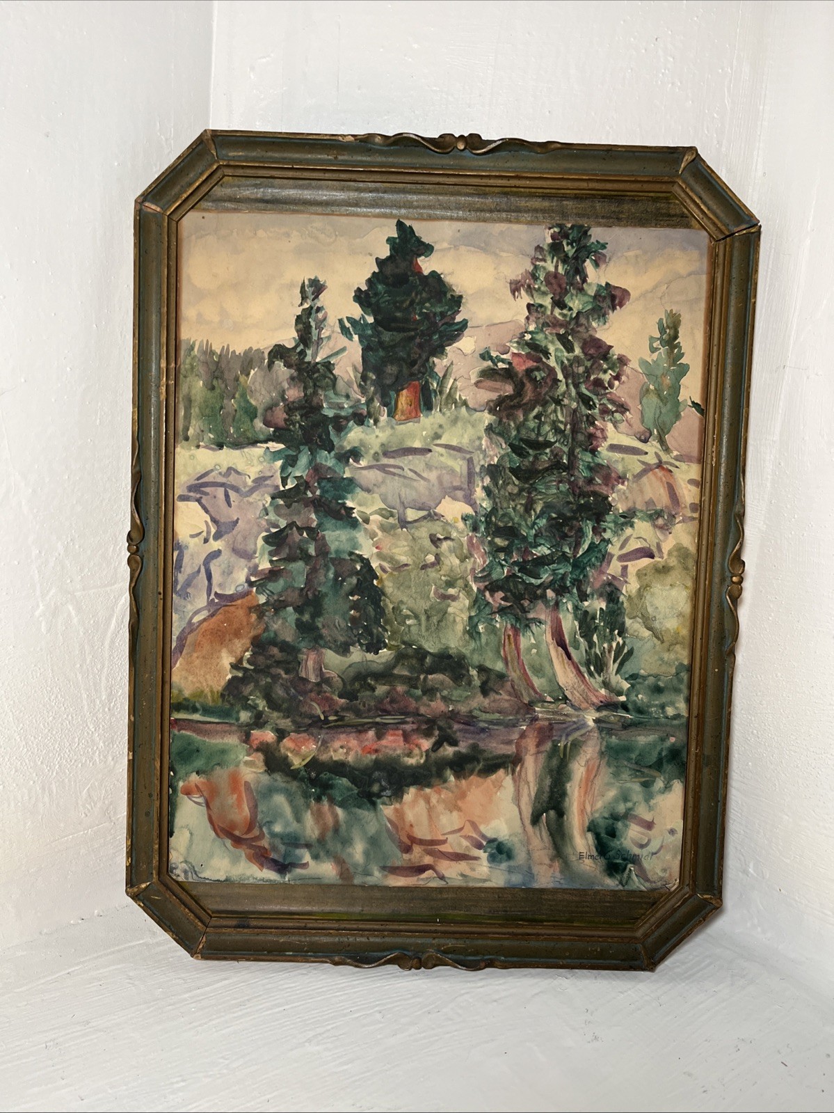 Original Water Color Landscape Painting Elmer Schmidt 18″x13″ in a Antique Frame