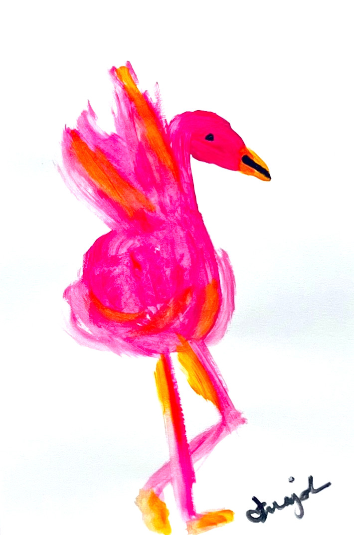 Guajardo Art Flamingo Flapping WIngs 9X6 Paper Unique Abstract Expressionism