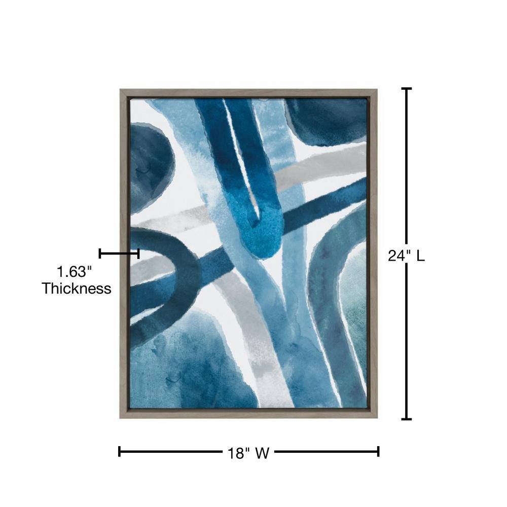 Sylvie «Abstract Blue and Gray Watercolor» 24 In. X 18 In. Framed Canvas Abstrac