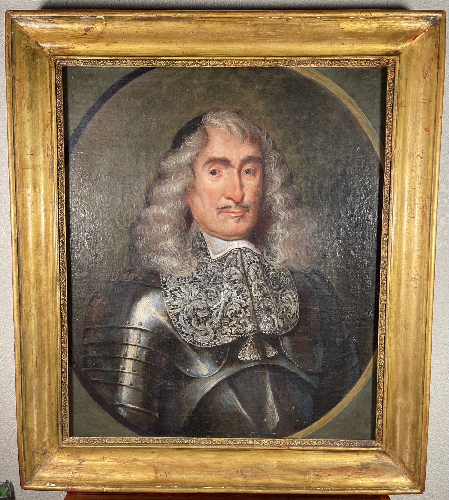 Antique Oil Painting 17th Century English Nobleman In Armor 1600s Man Baroque
