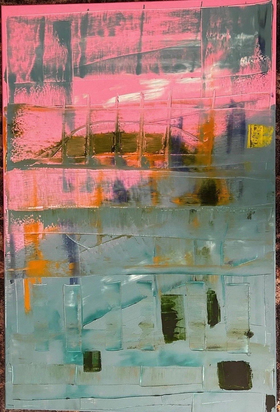 Original oil painting Signed On Stretched Canvas “glass” Abstract war Pink Aqua