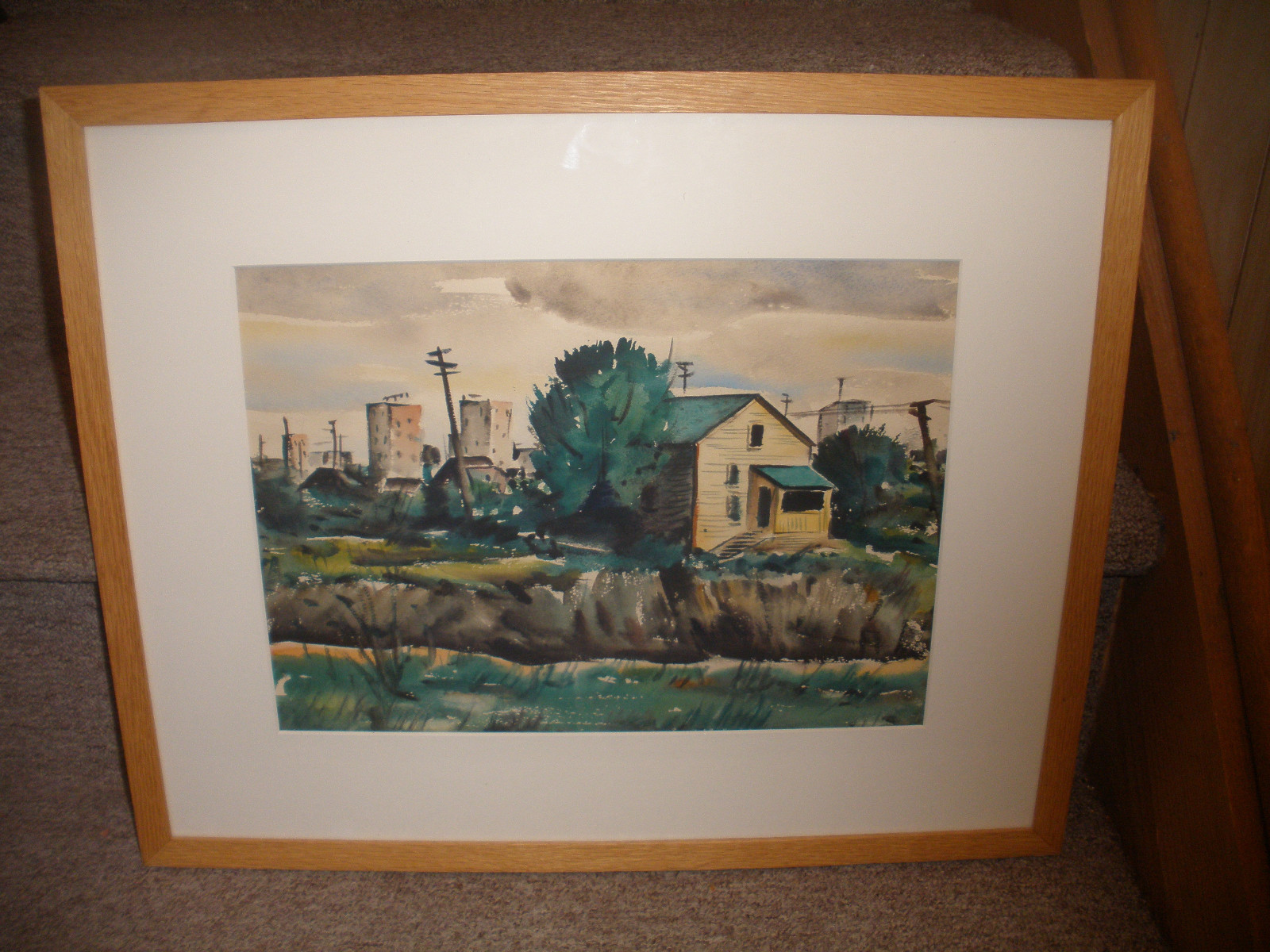 Listed American artist Arthur Haddock California city landscape watercolor