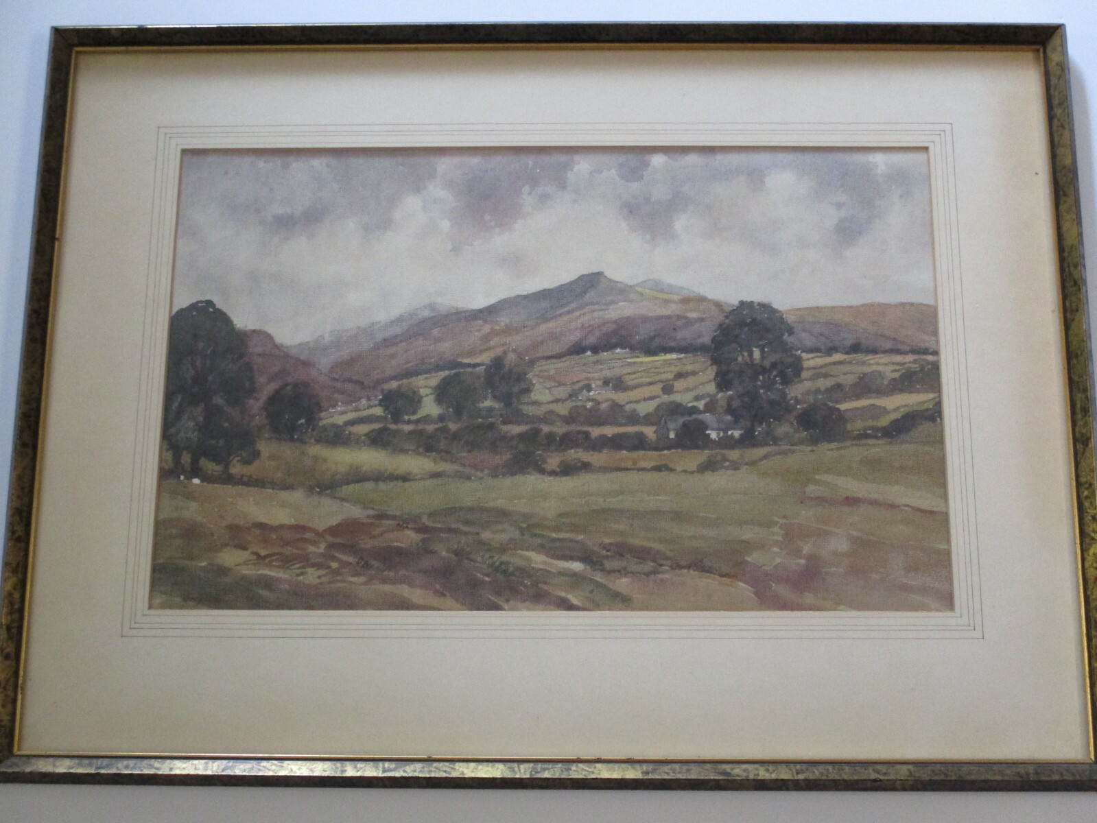 ANTIQUE VINTAGE IMPRESSIONIST LANDSCAPE PAINTING ROLLING HILLS MOUNTAIN TOWN