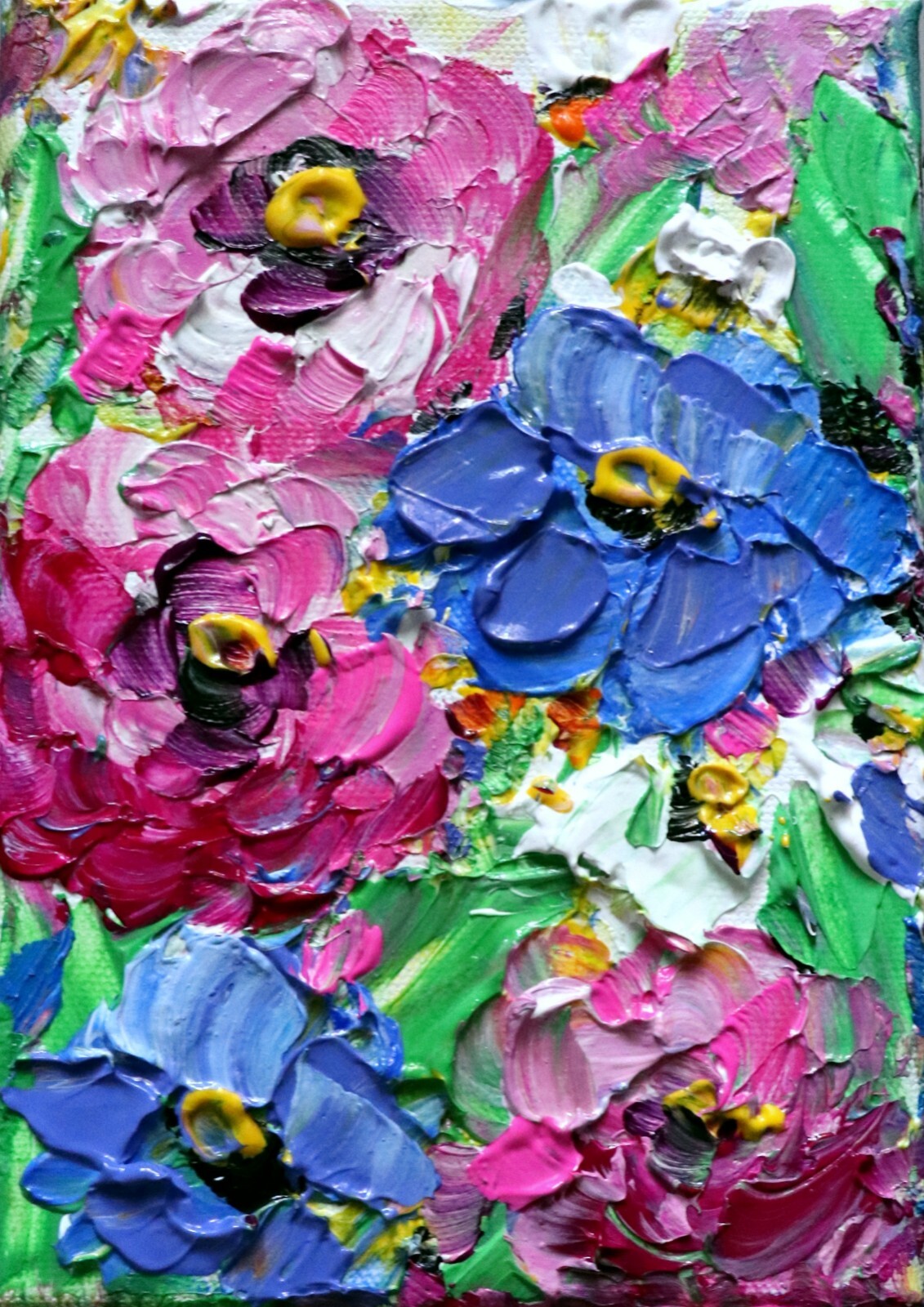 Original Oil Painting Zinnia Flowers Garden Art Signed, 5×7