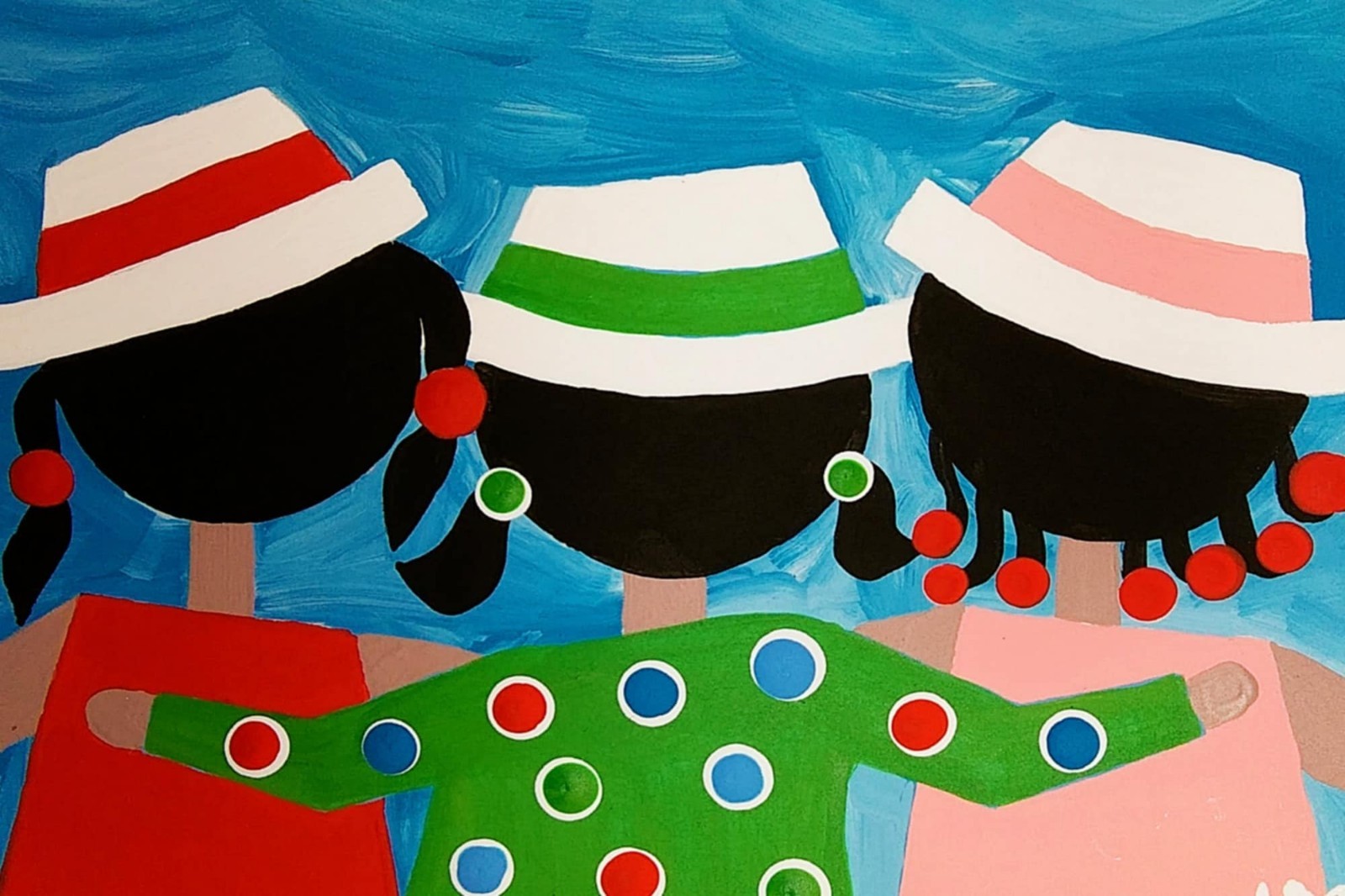 whimsical art aceo size original painting signed miniature «Sisters»